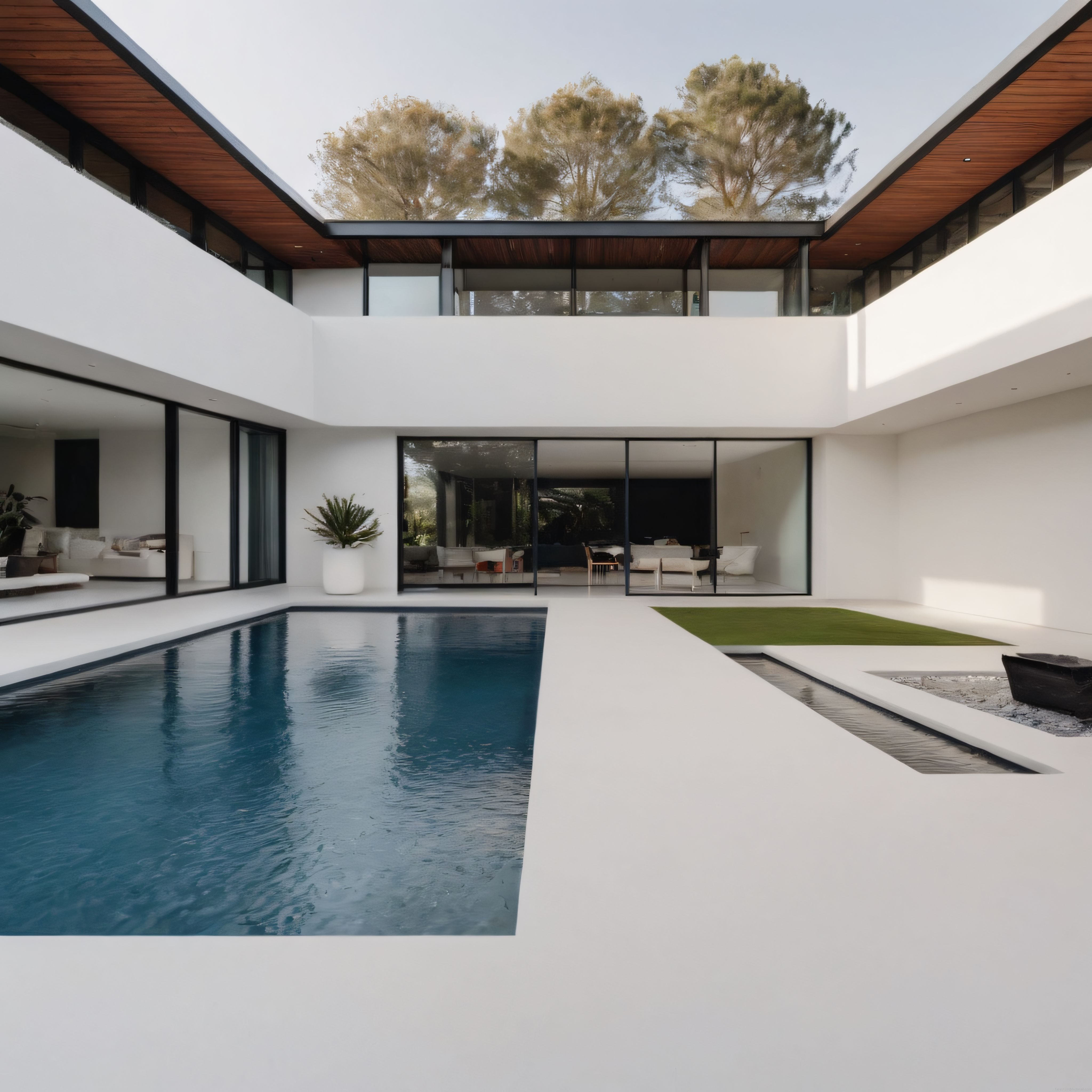 İç Avlulu Minimalist Villa ve Havuz: Modern Mimarinin Dingin Yaşam Alanı
