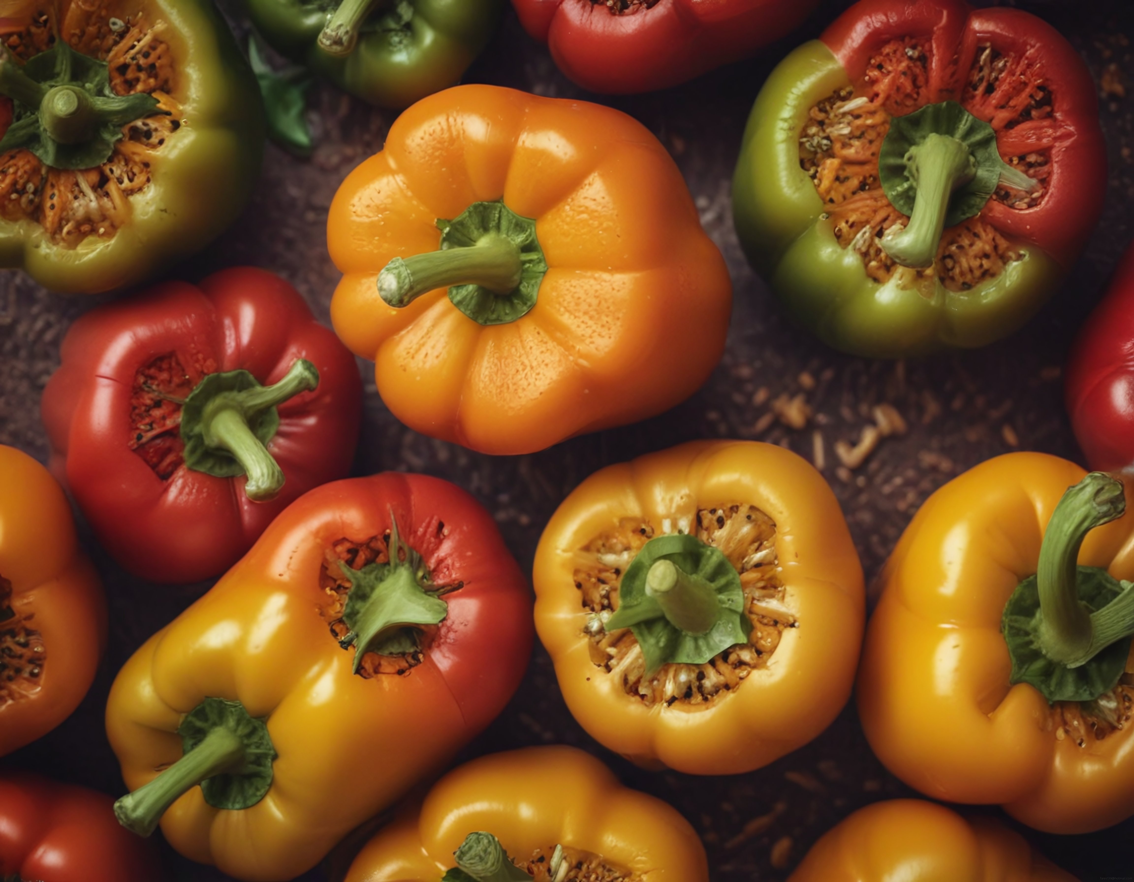 İç pilavlı renkli dolma biberlerin nefis sunumu ve yapım detayları İç pilavlı renkli dolma biberlerin nefis sunumu ve yapım detayları