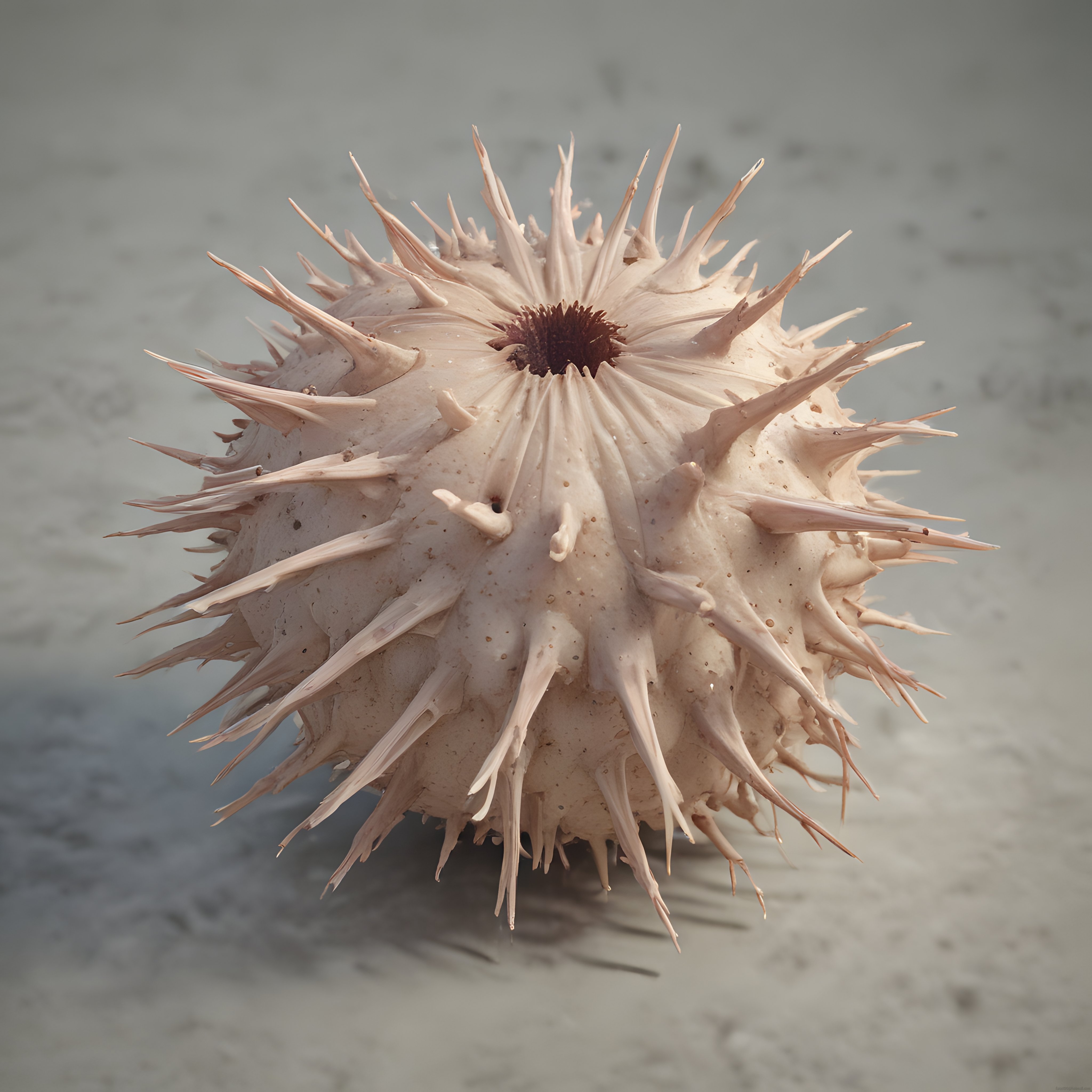 İğneli Organik Form: Nötr Fon Üzerinde Soyut ve Dokulu 3D Render Sanat