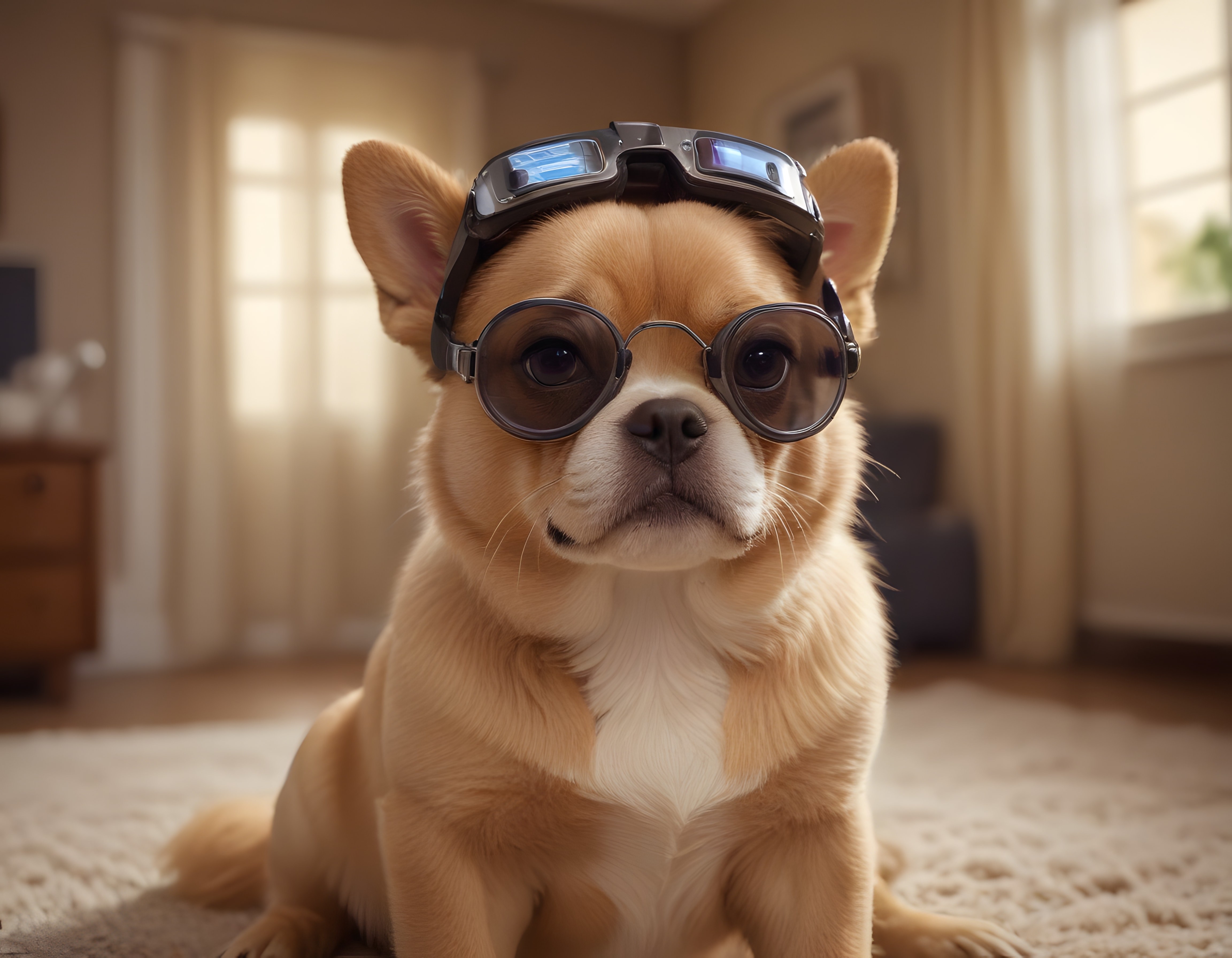 İki gözlük takmış komik köpek: evde şirin evcil hayvan portresi