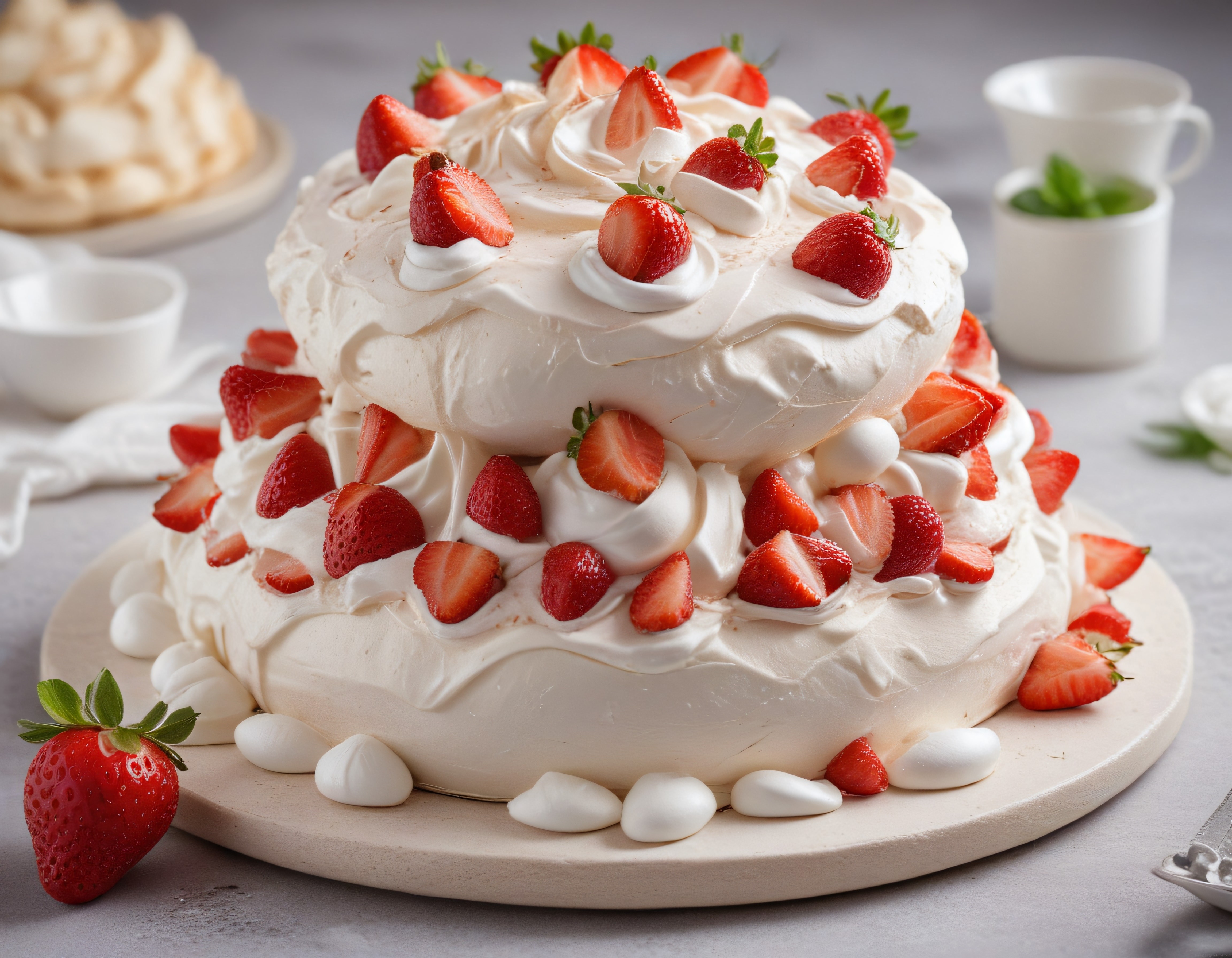 İki Katlı Çilekli Pavlova: Kremalı Mereng Tatlı Sunumu ve Tarif İlhamı