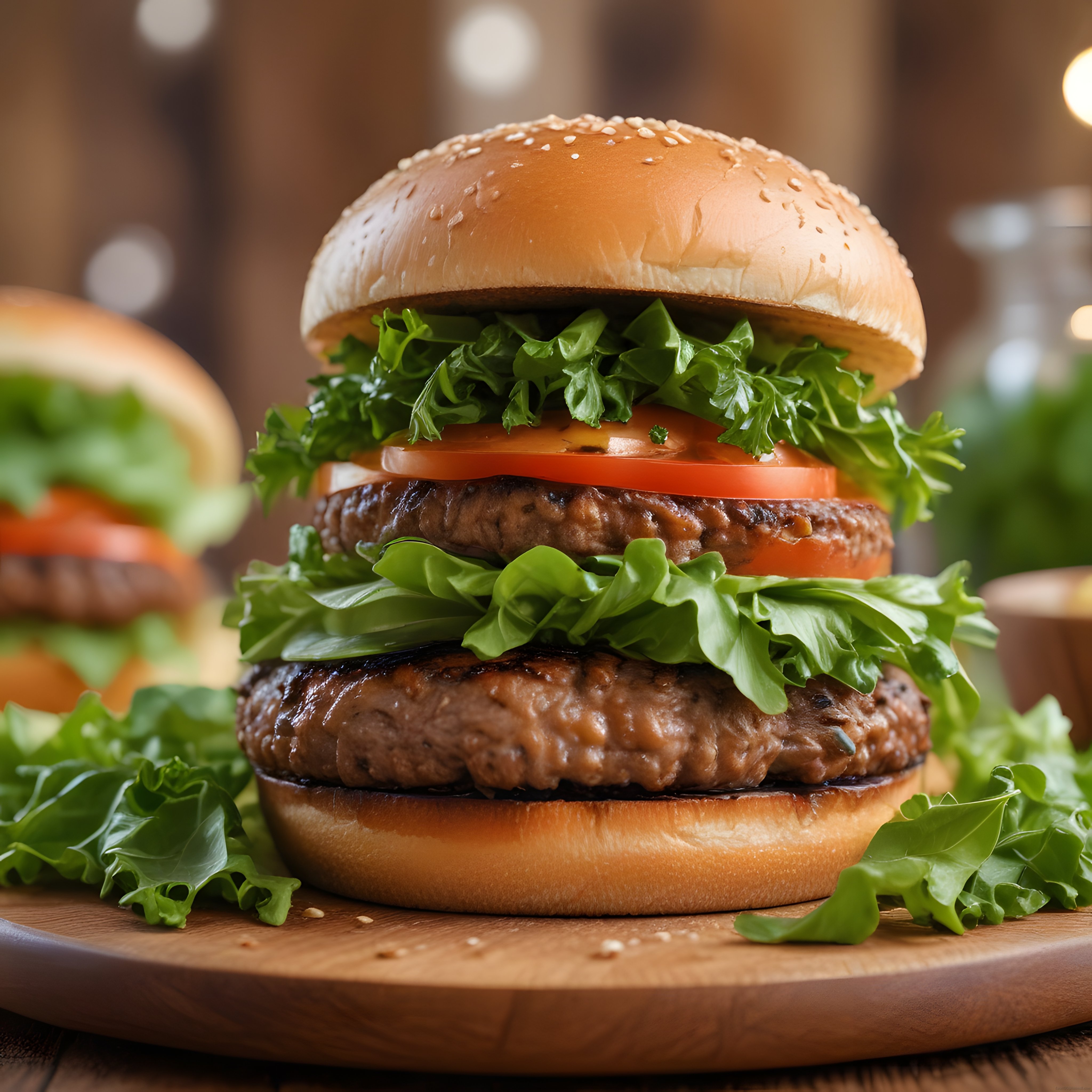 İki Katlı Dana Burger: Susamlı Ekmek ve Taze Marul ile Gurme Fast Food