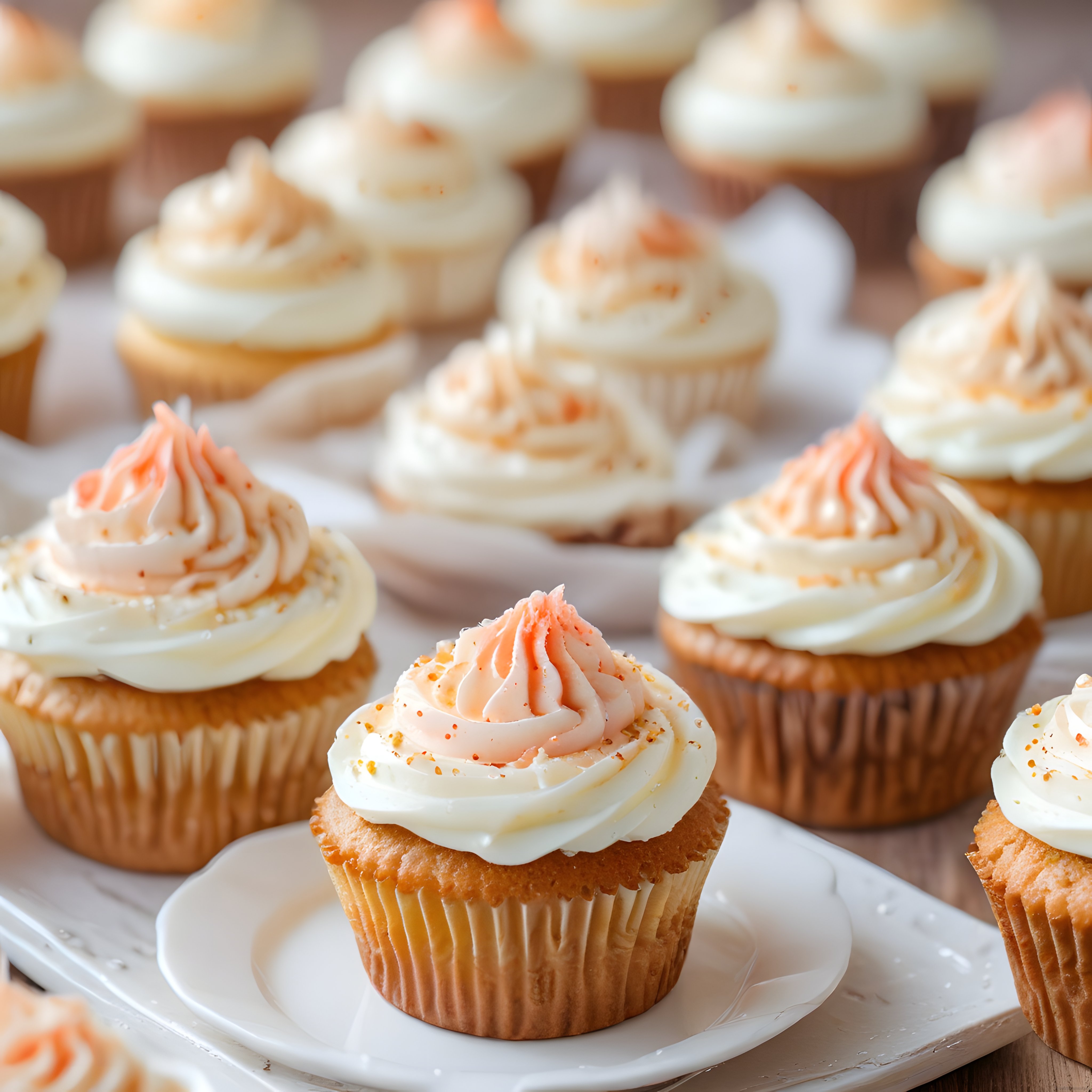 İki Renkli Kremalı Cupcake'ler: Ahşap Masa Üzerinde Ev Yapımı Tatlı Sunumu