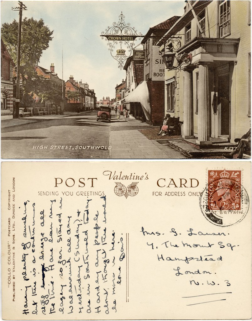 İngiltere Southwold High Street Tarihi Kartpostal ve El Yazılı Arka Yüzü