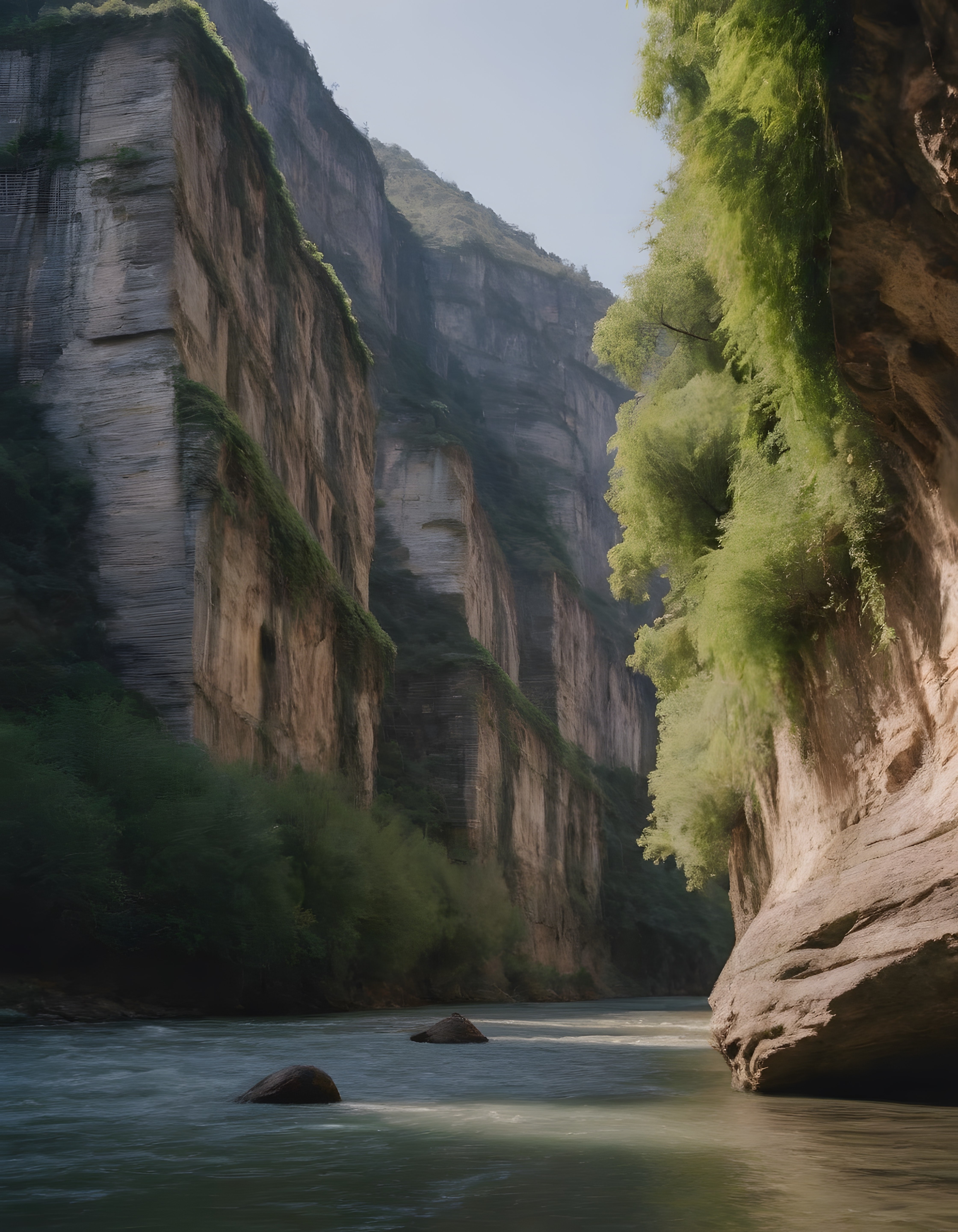 Işığın Suyun Üzerinde Dans Ettiği Derin ve Sessiz Kanyon Manzarası