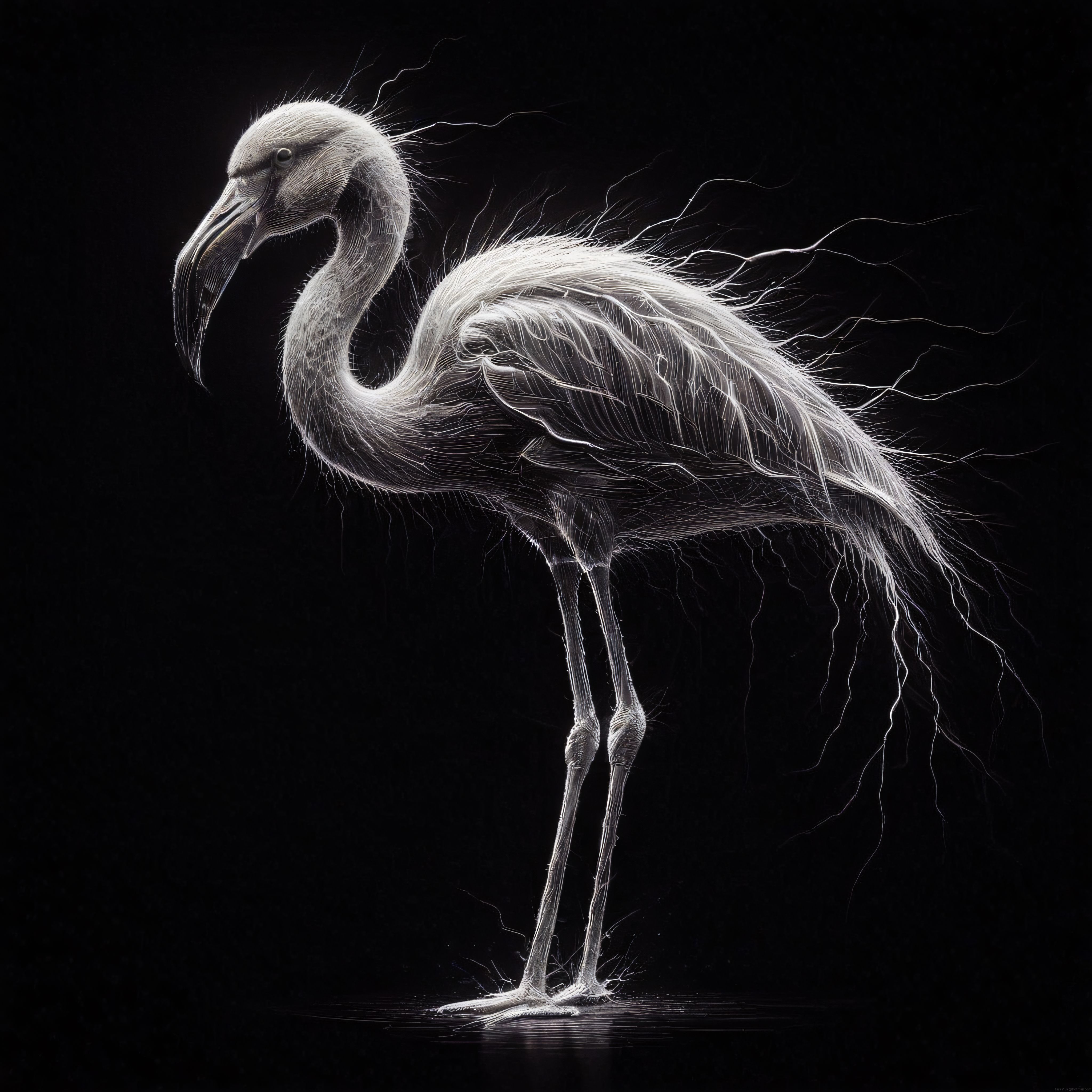 Işık Çizgileriyle Oluşturulmuş Modern Flamingo Dijital Sanat Eseri