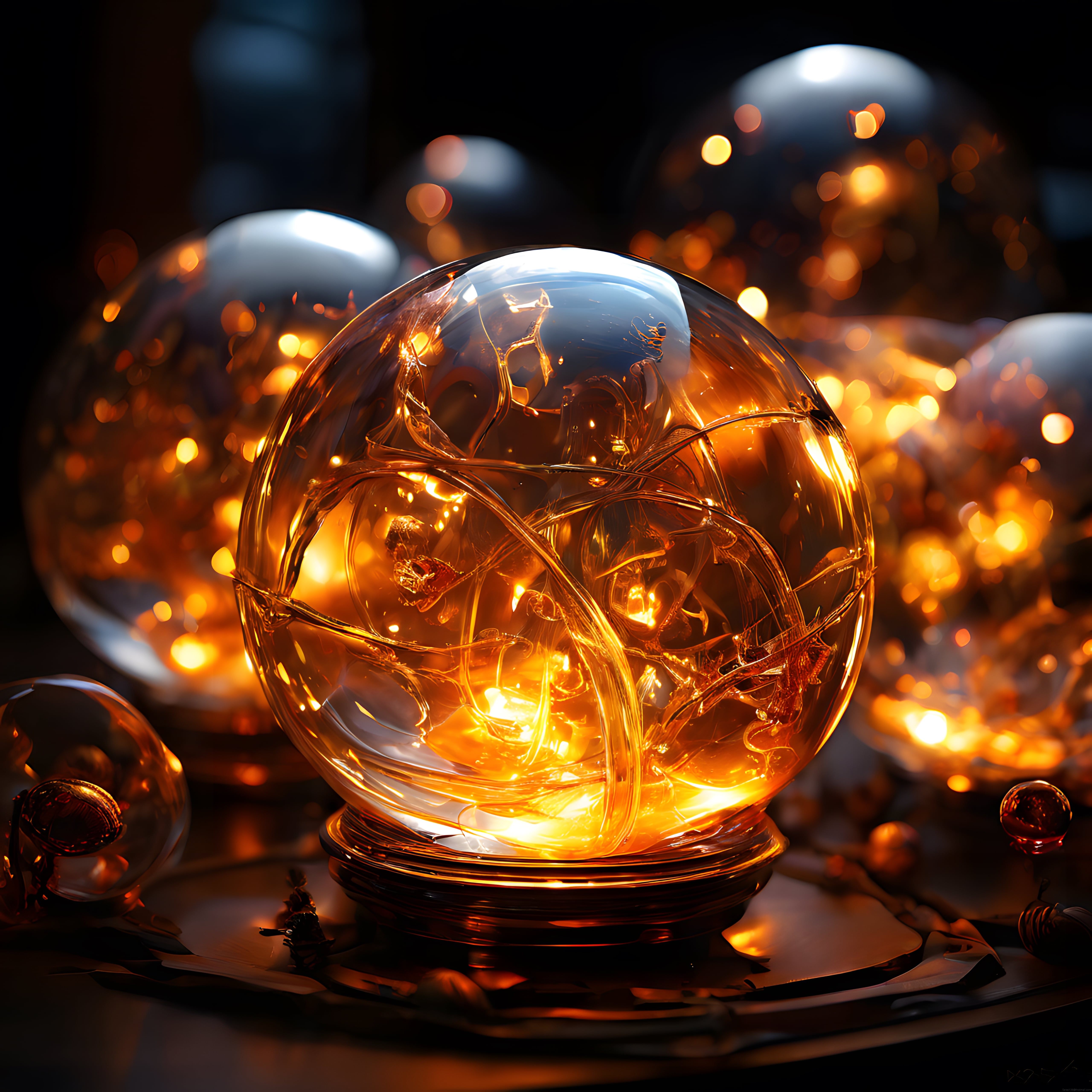 Işık Dolu Kristal Kürenin İçindeki Büyülü Enerjinin Gizemli Dansı
