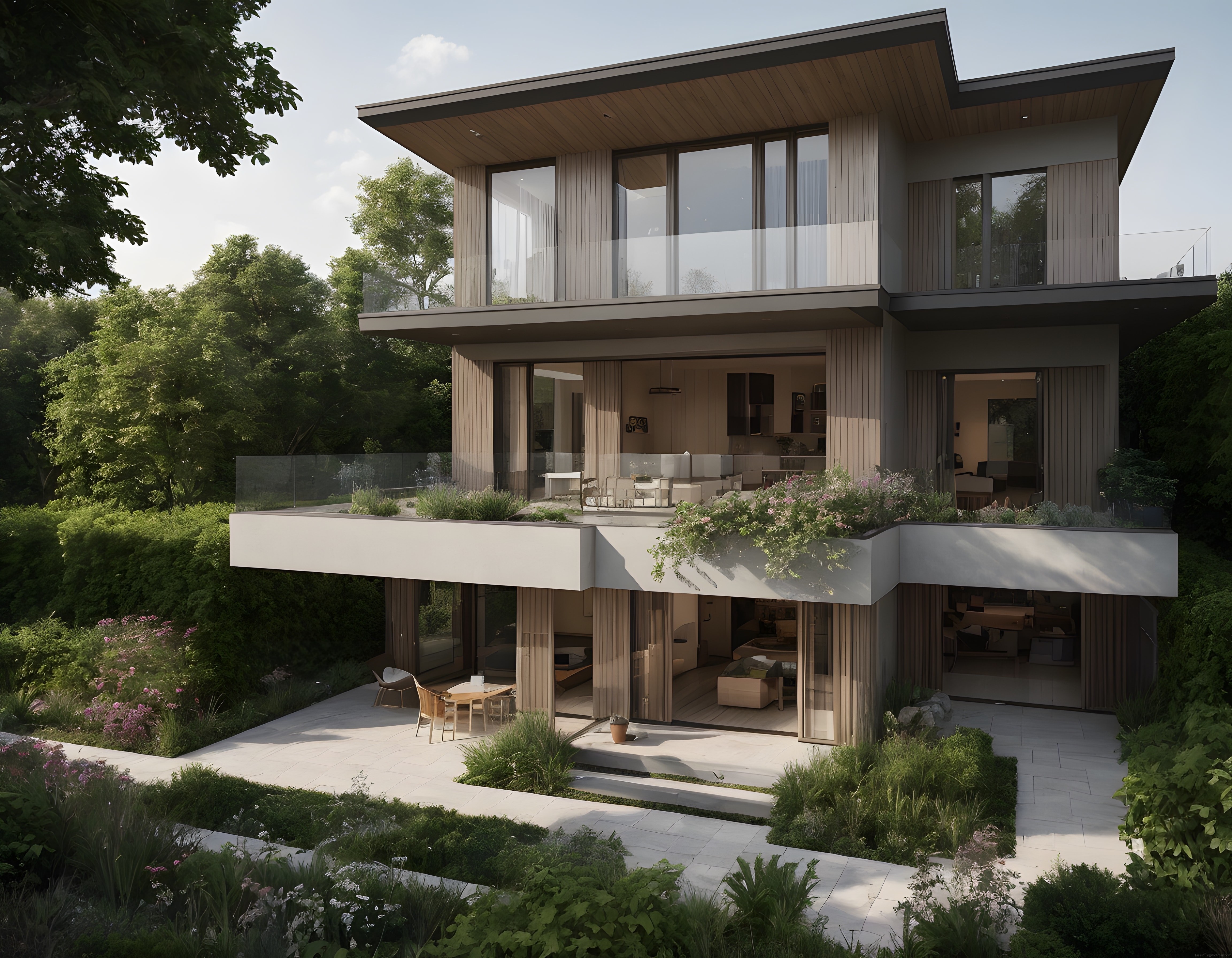 Işık ve Doğayla Bütünleşen Cam Cepheli Ahşap Modern Villa Tasarımı