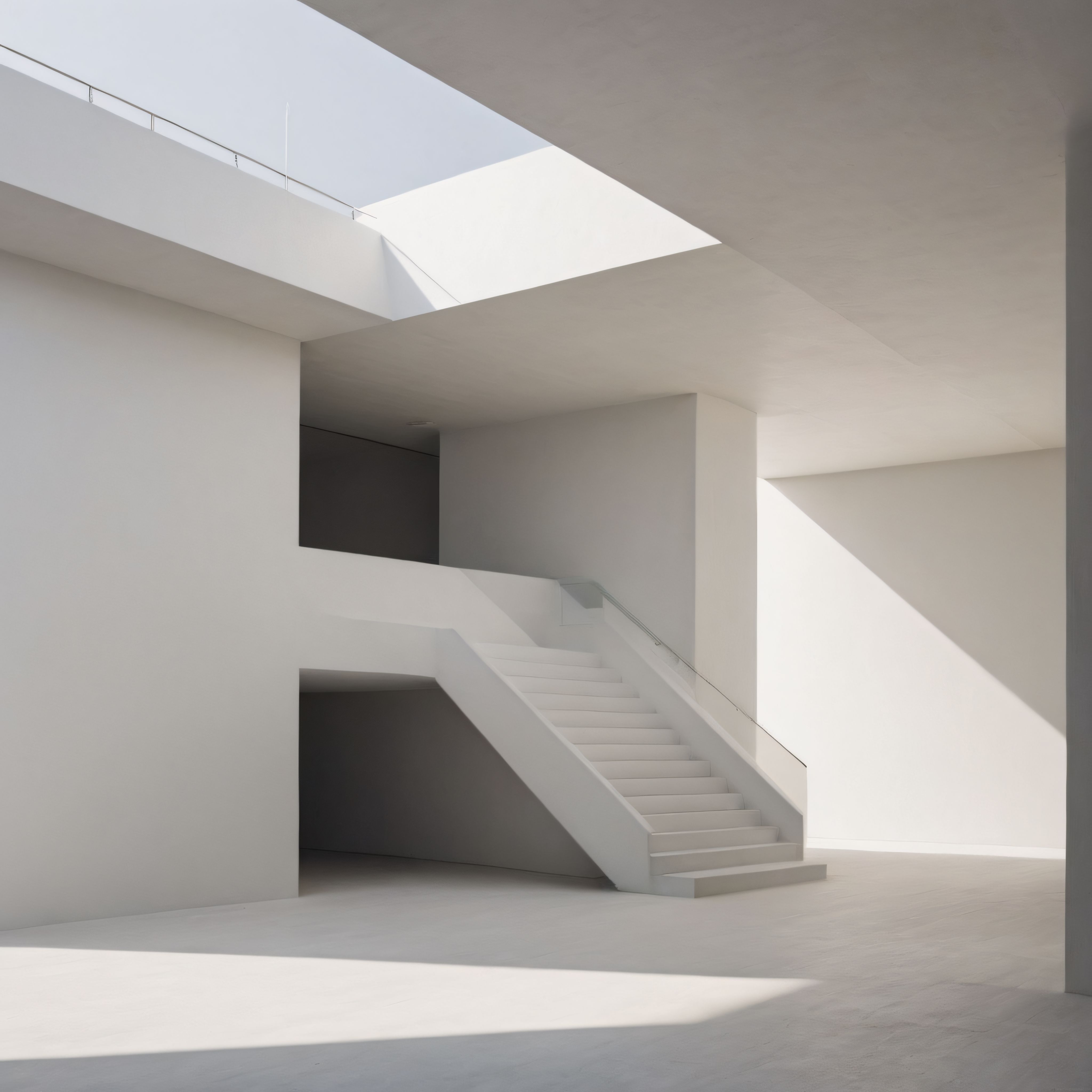 Işık ve Gölgelerin Dansı: Minimalist Beyaz Merdivenli Modern İç Mekan Işık ve Gölgelerin Dansı: Minimalist Beyaz Merdivenli Modern İç Mekan