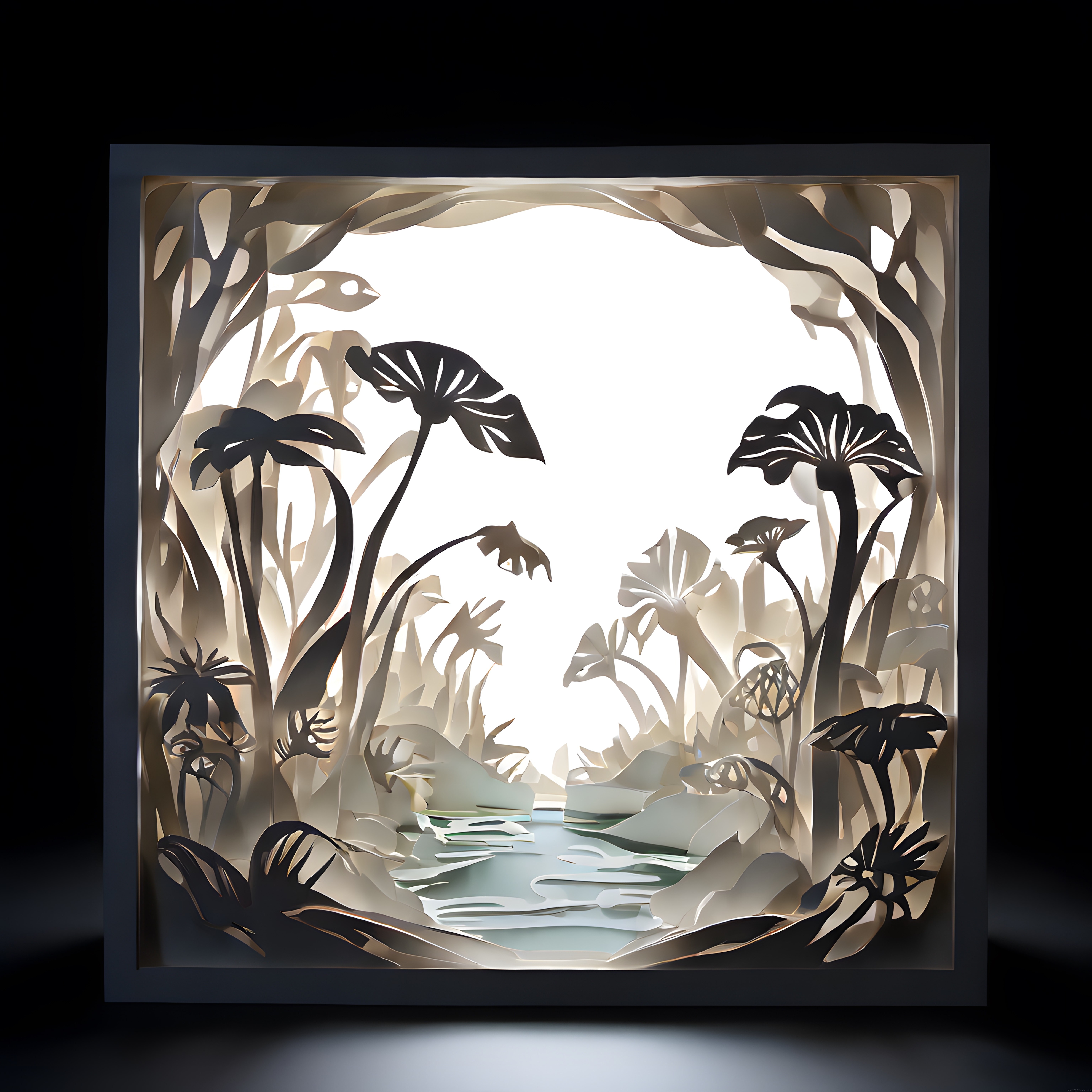 Işıklandırılmış Katmanlı Kağıt Ormanı: El Yapımı Shadow Box Sanat Eseri