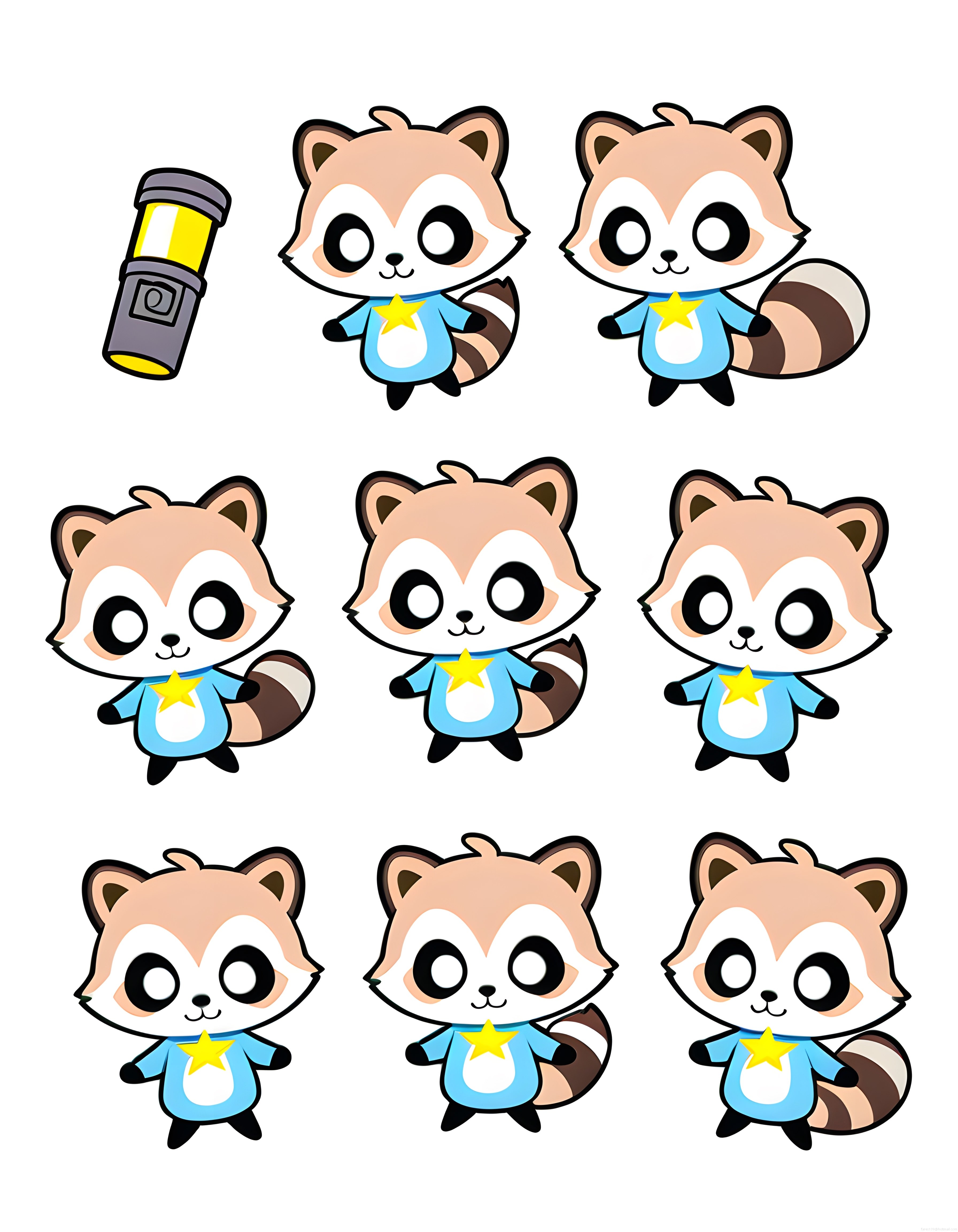 Işıklı Fenerli Sevimli Rakun Maskot Karakter Kawaii Çizim Seti