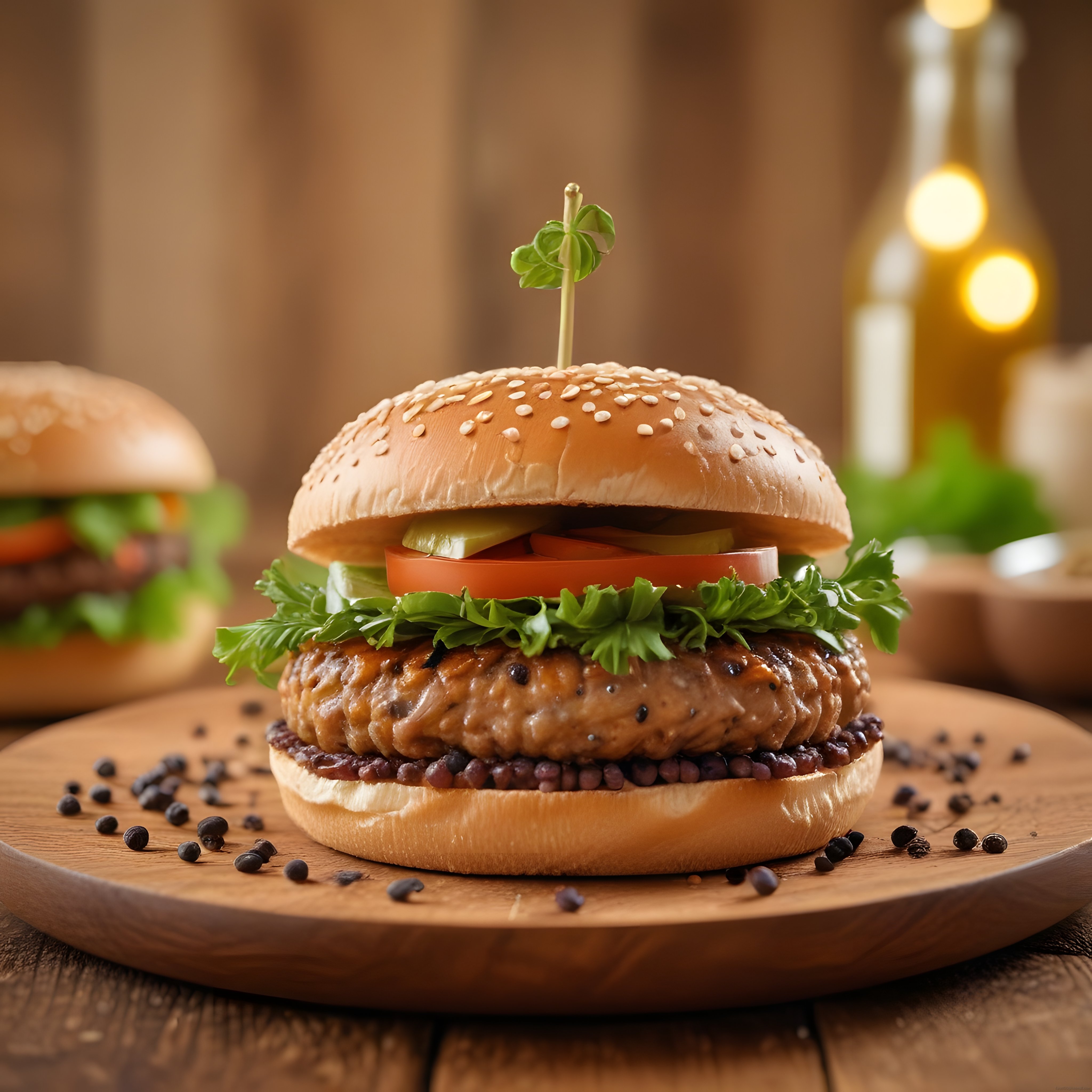 Işıl Işıl Susamlı Ekmekte Taze Sebzeli Nefis El Yapımı Burger Sunumu