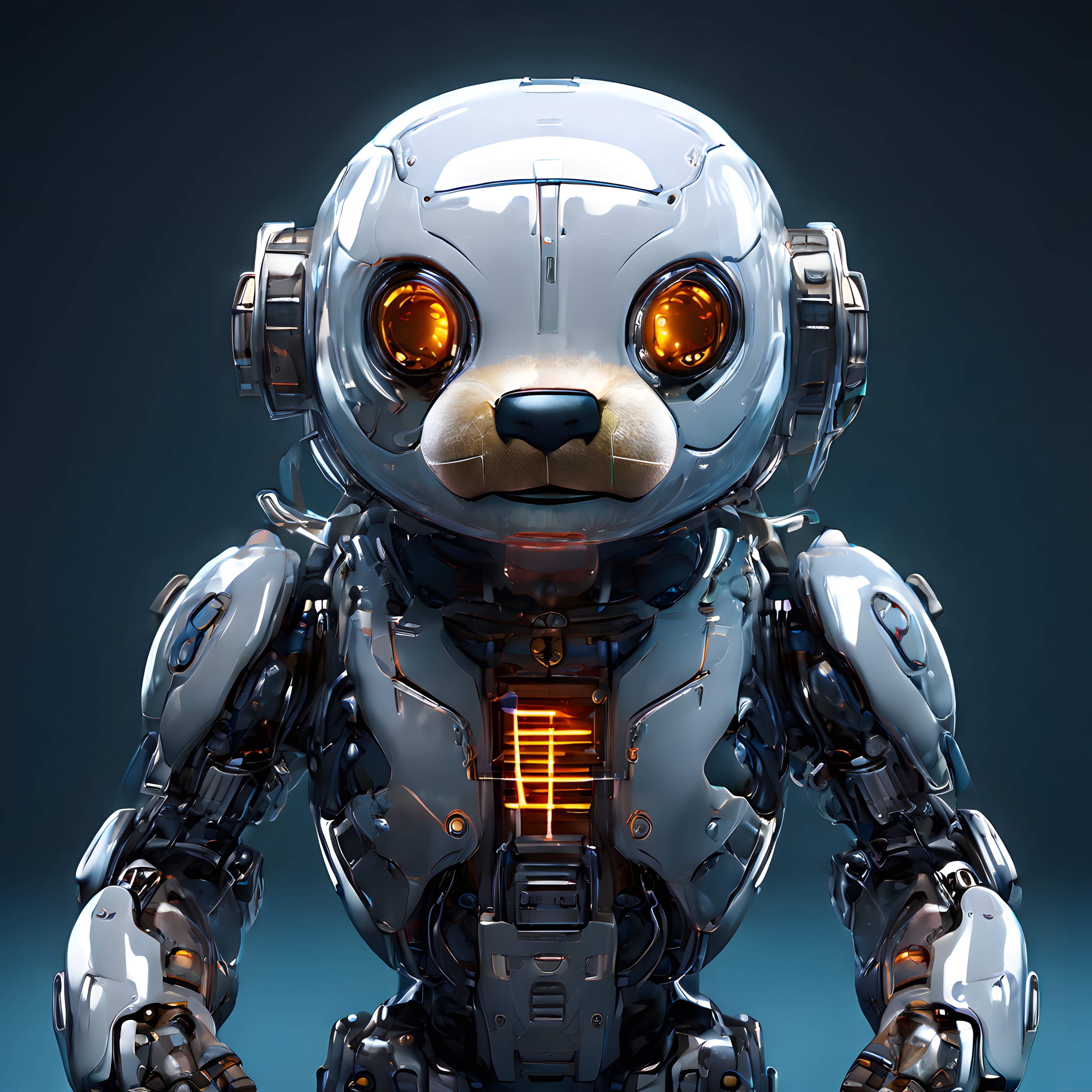 Işıldayan Turuncu Gözleri ve Metal Gövdesiyle Geleceğin Robot Köpek Yavrusu