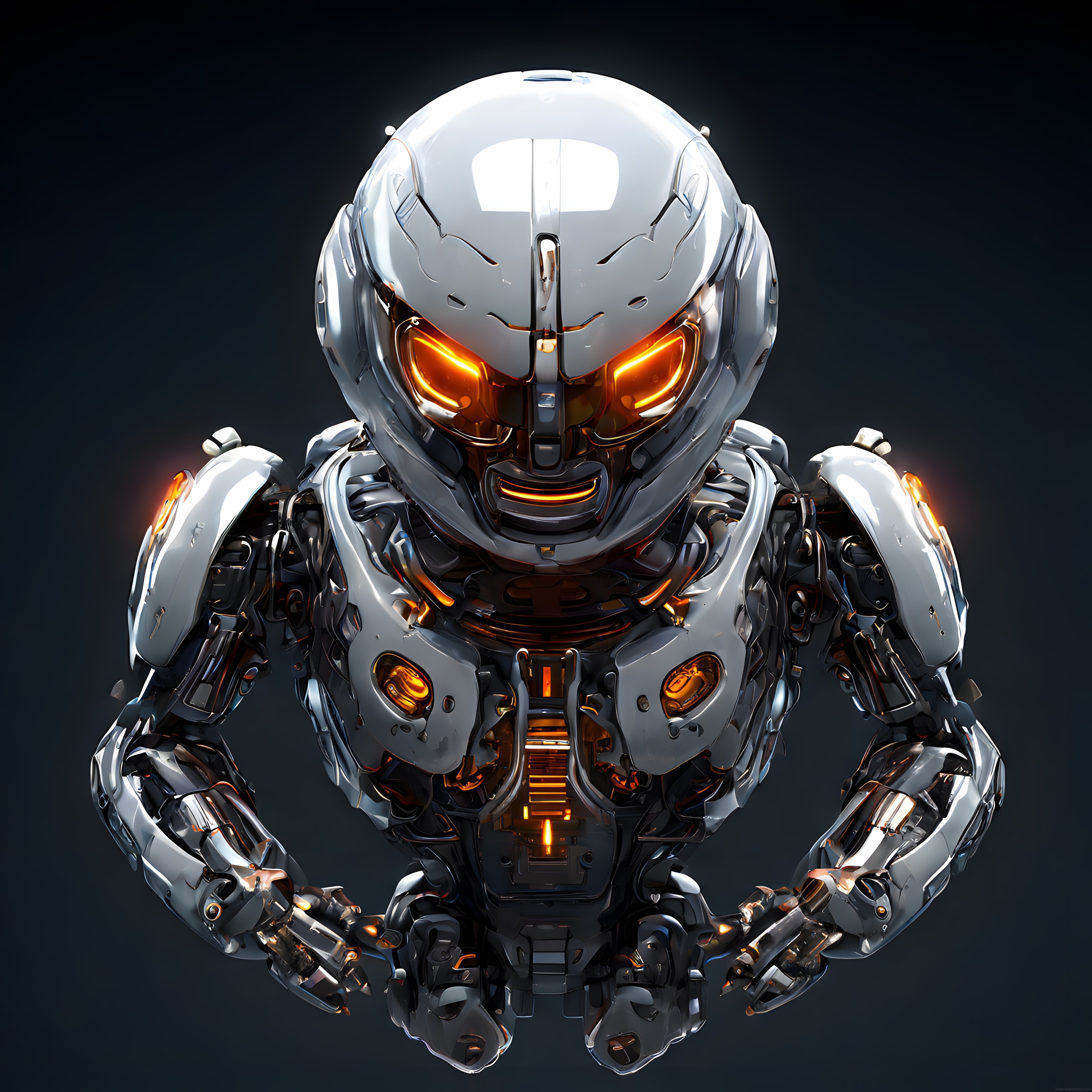 Işıltılı Beyaz Zırhlı Geleceğin İnsansı Savaş Robotu Portresi