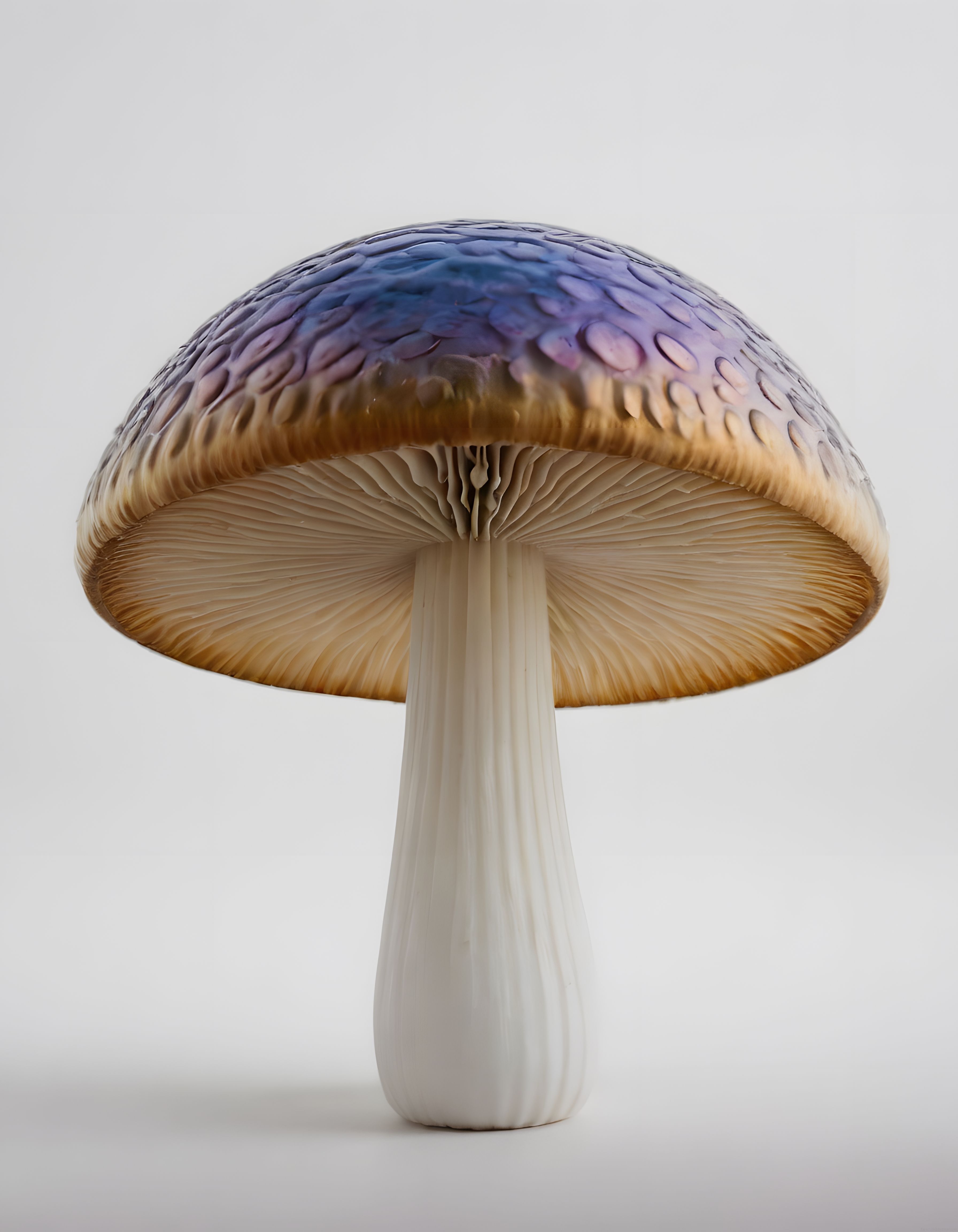 Işıltılı Mavi Mor Kapaklı Fantastik Mantar 3D Render Görseli