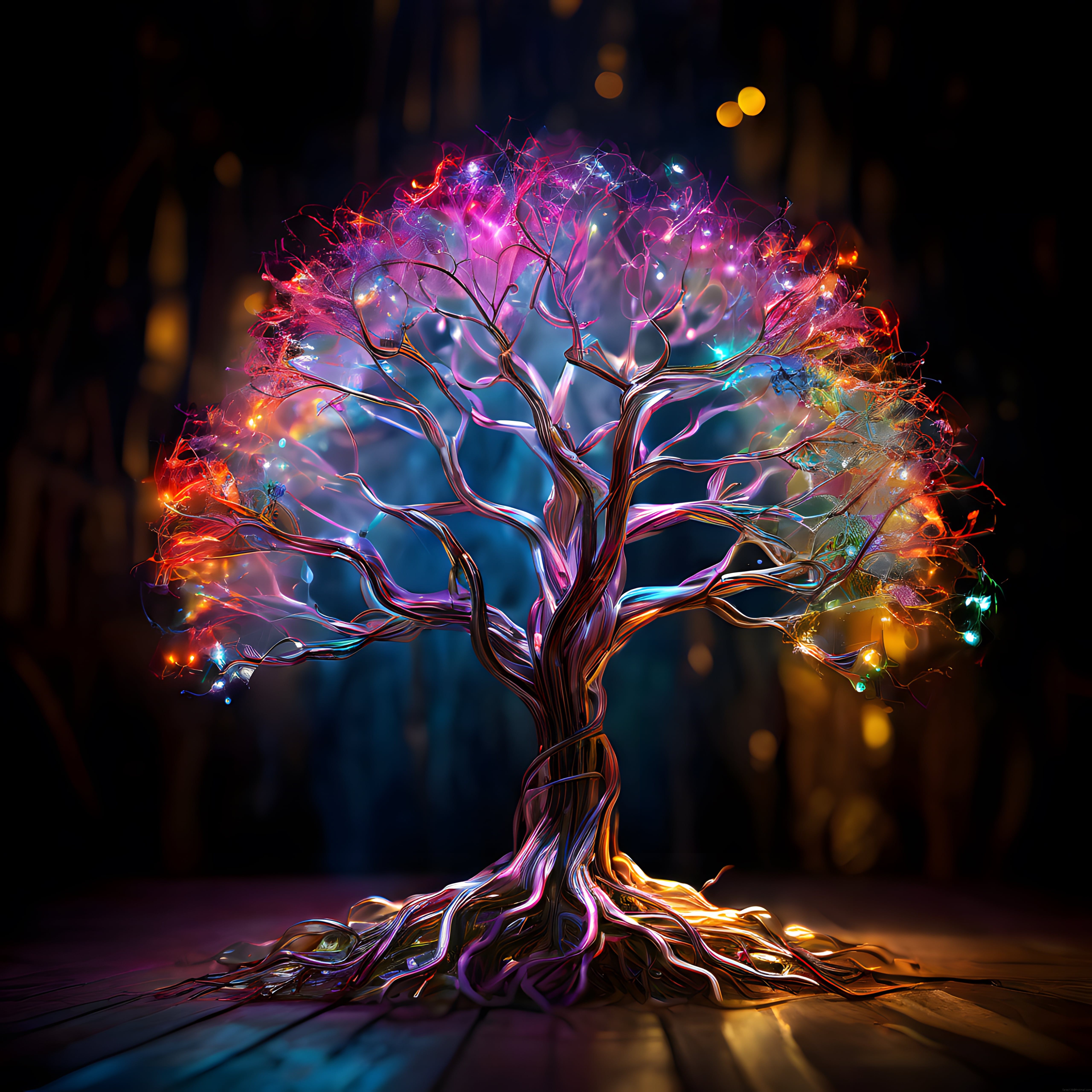 Işıltılı Neon Renklerde Büyüleyici Bir Dijital Sanat Eseri: Fantastik Ağaç