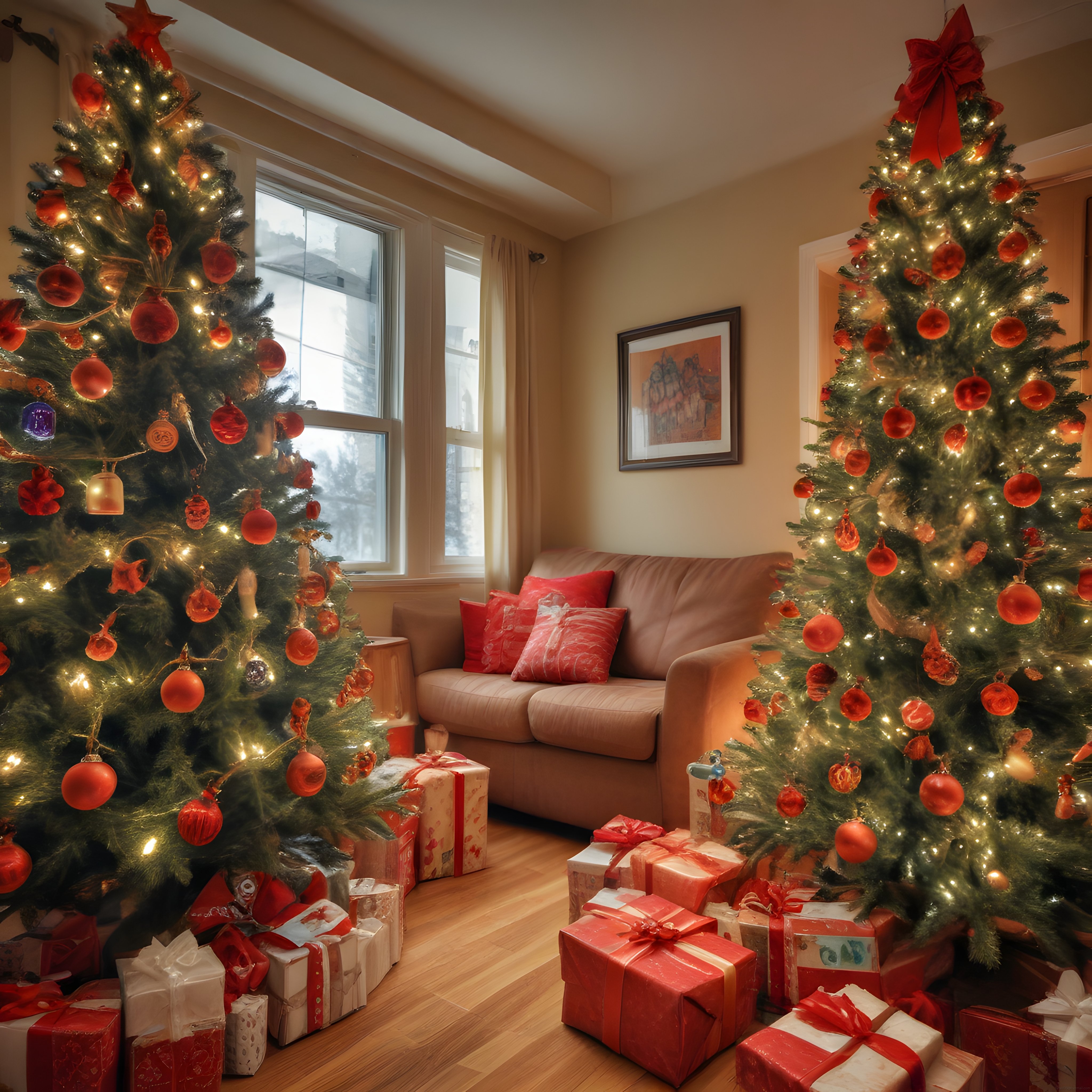 Işıltılı Noel Ağaçları ve Hediyelerle Süslenmiş Sıcak Bir Yılbaşı Akşamı