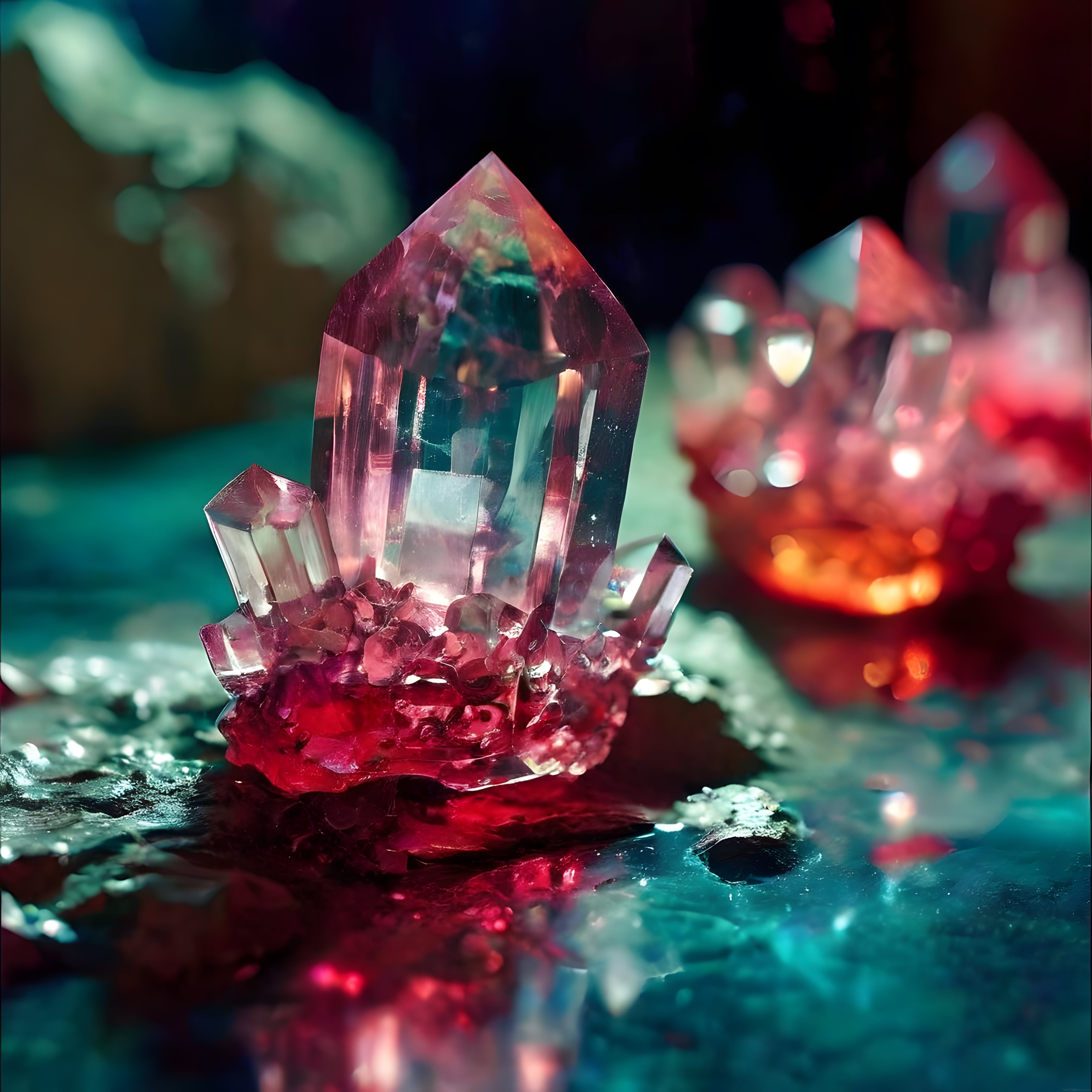 Işıltılı Pembe Kristal Kuvars Makro Fotoğraf ve Renkli Işık Oyunları