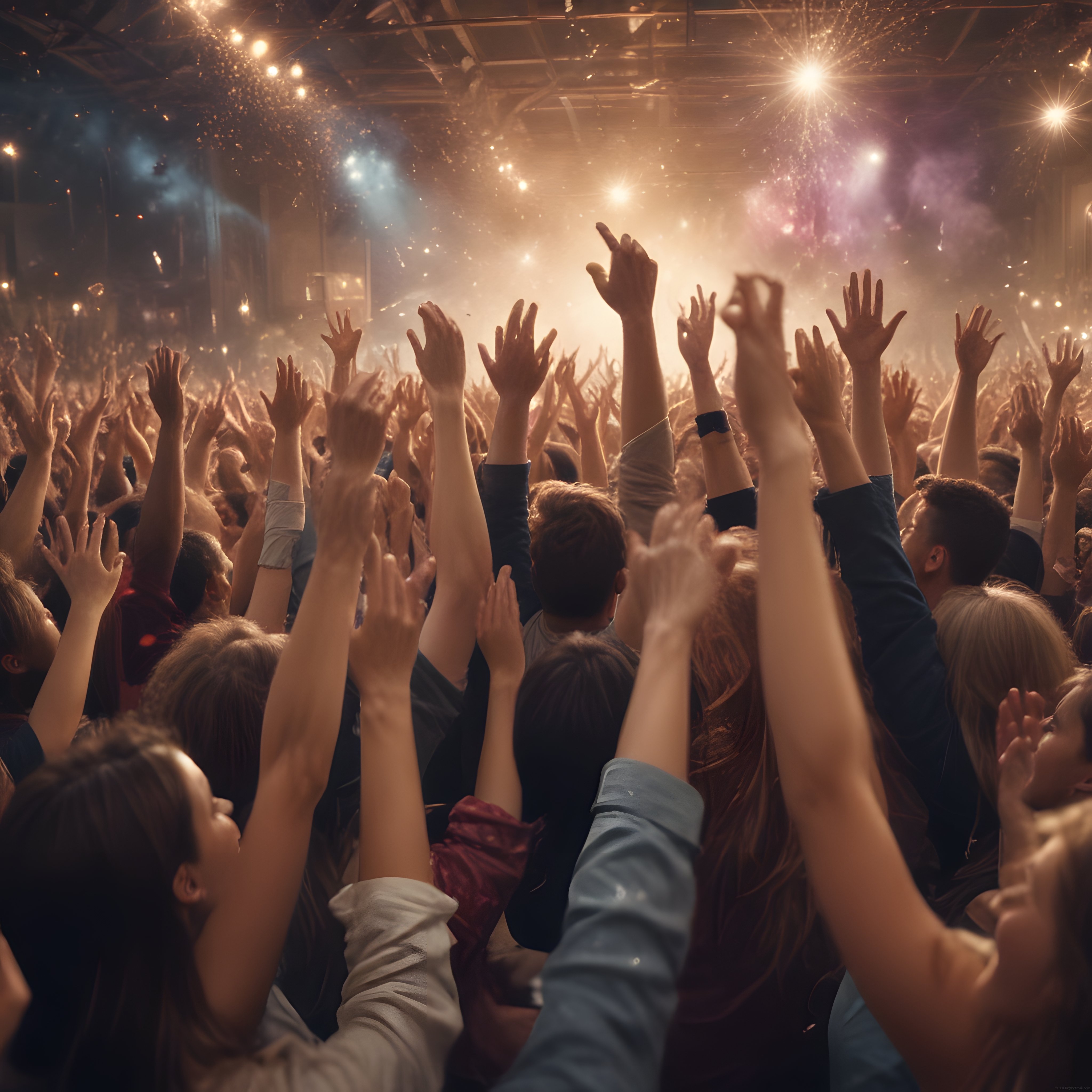 Işıltılı Sahne Işıkları Altında Coşkulu Kalabalıkla Unutulmaz Konser Anı