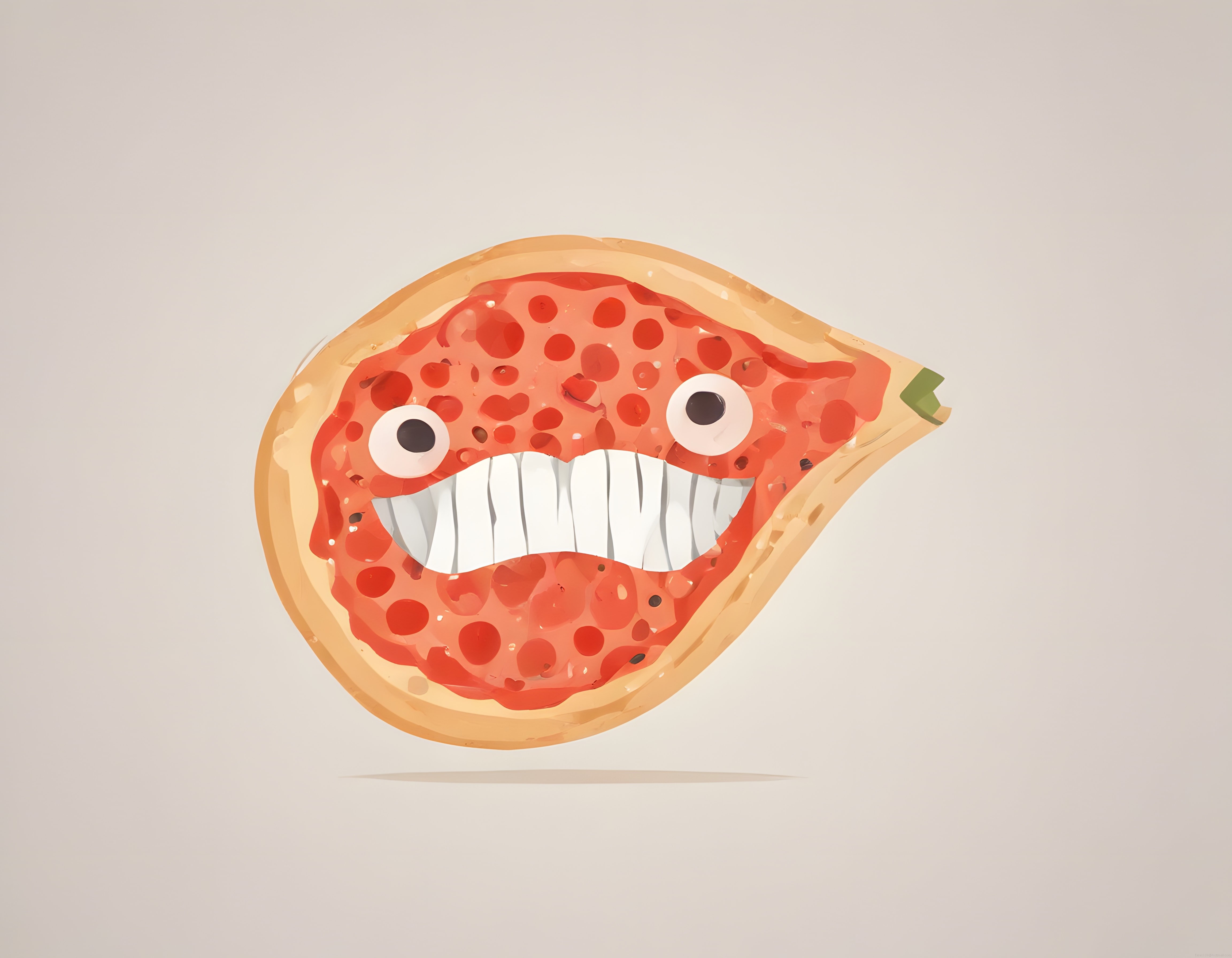 Isırık Alınmış Eğlenceli Pizza Karakteri ve Mutlu Animasyon Yüzü