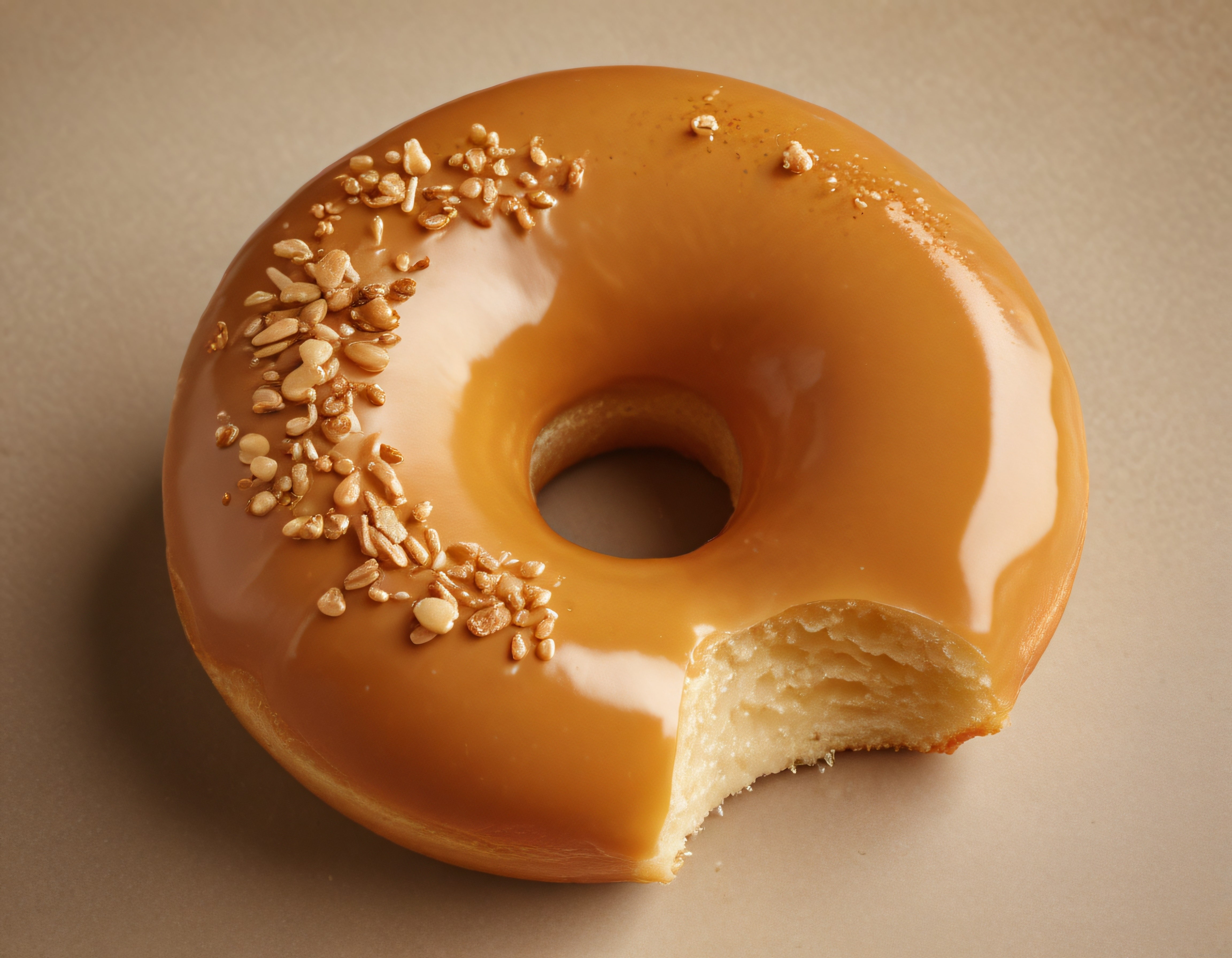 Isırık Alınmış Karamel Kaplı Donut ve Kuruyemiş Süslemeleri