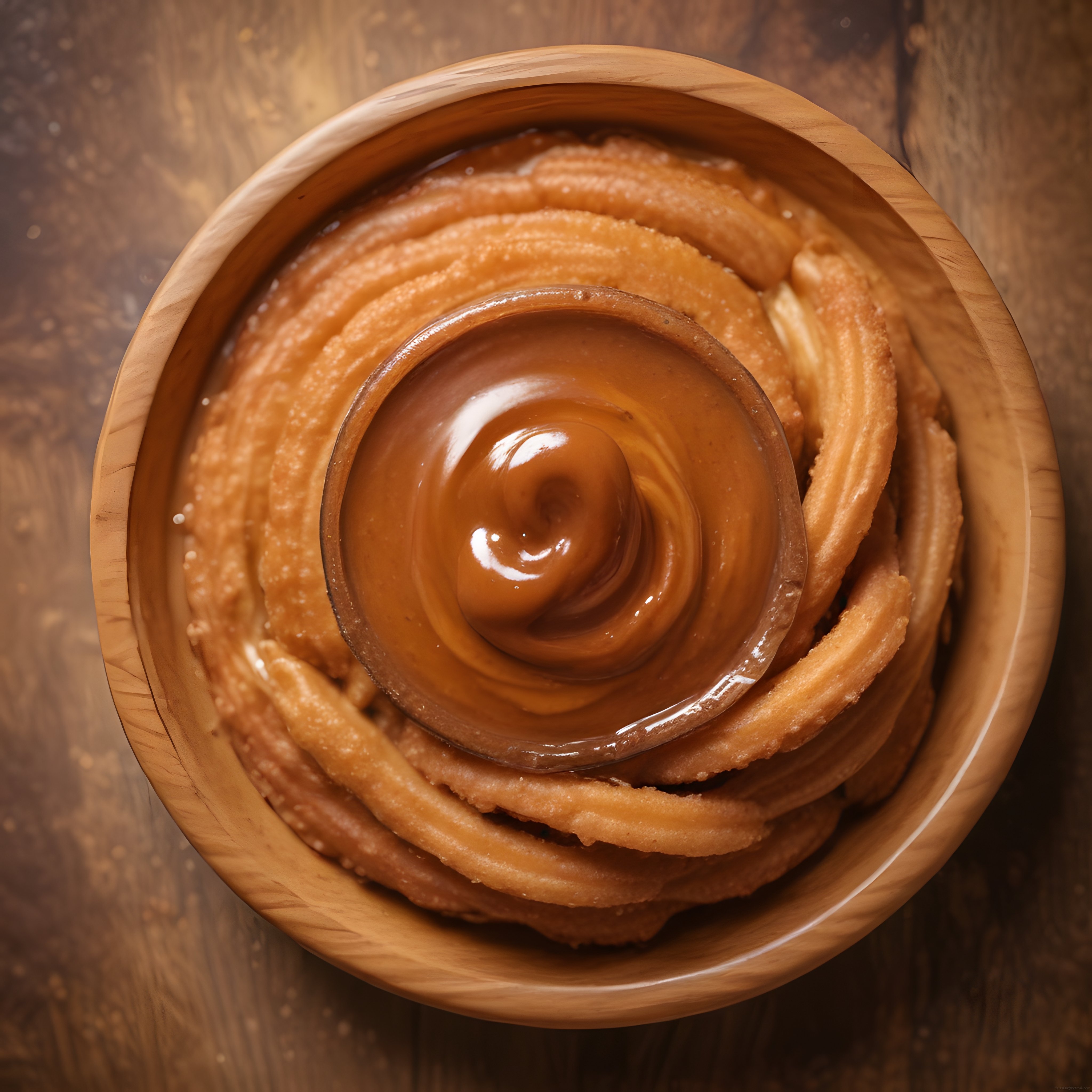 Isıtılmış Karamel Sos Eşliğinde Çıtır Churros Tatlısı Üstten Görünüm
