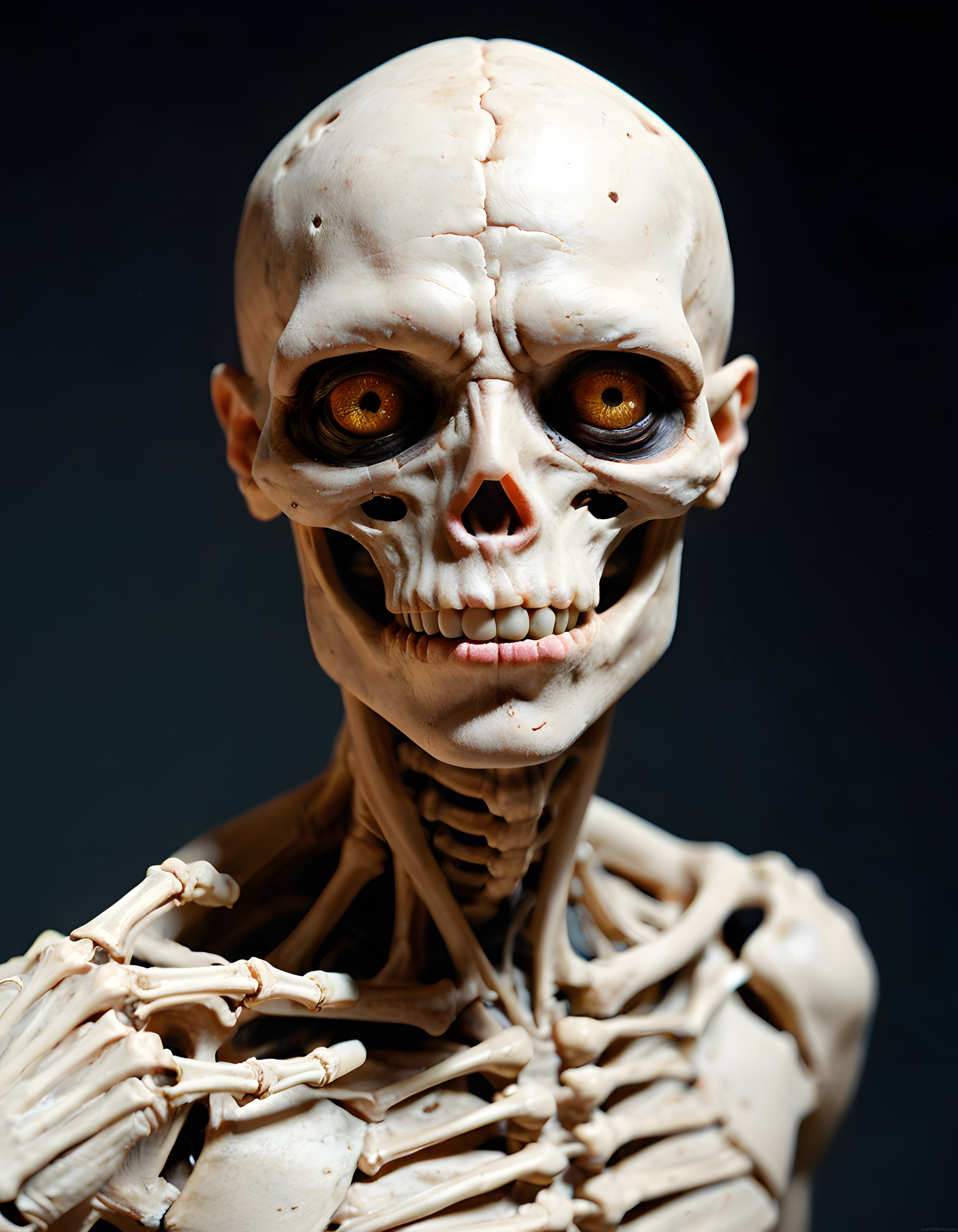 İskelet Benzeri Yaratık Portresi: Korku Temalı Dijital 3D Sanat Çalışması