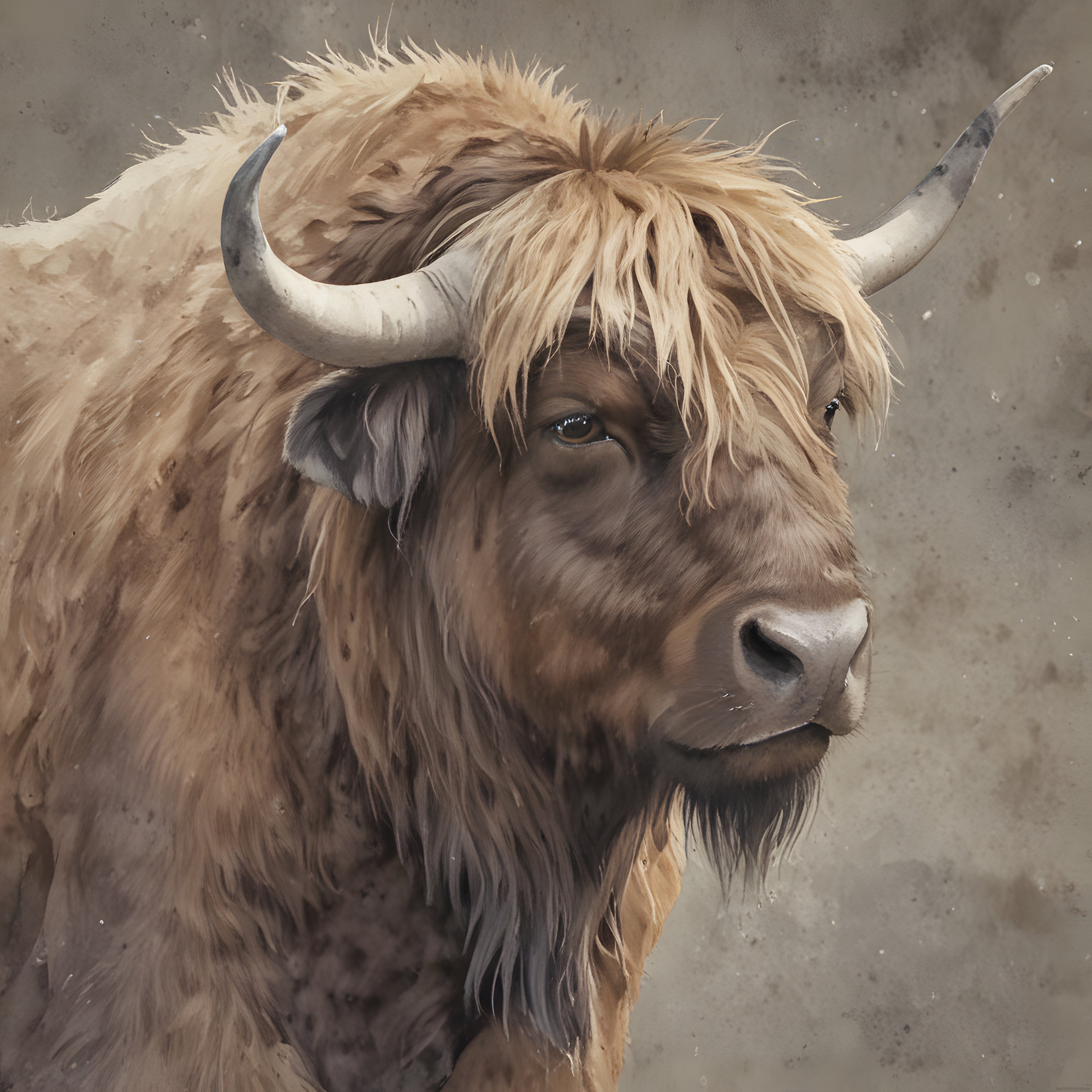 İskoç Highland ineği portresi, uzun tüylü boynuzlu hayvan yakın çekim