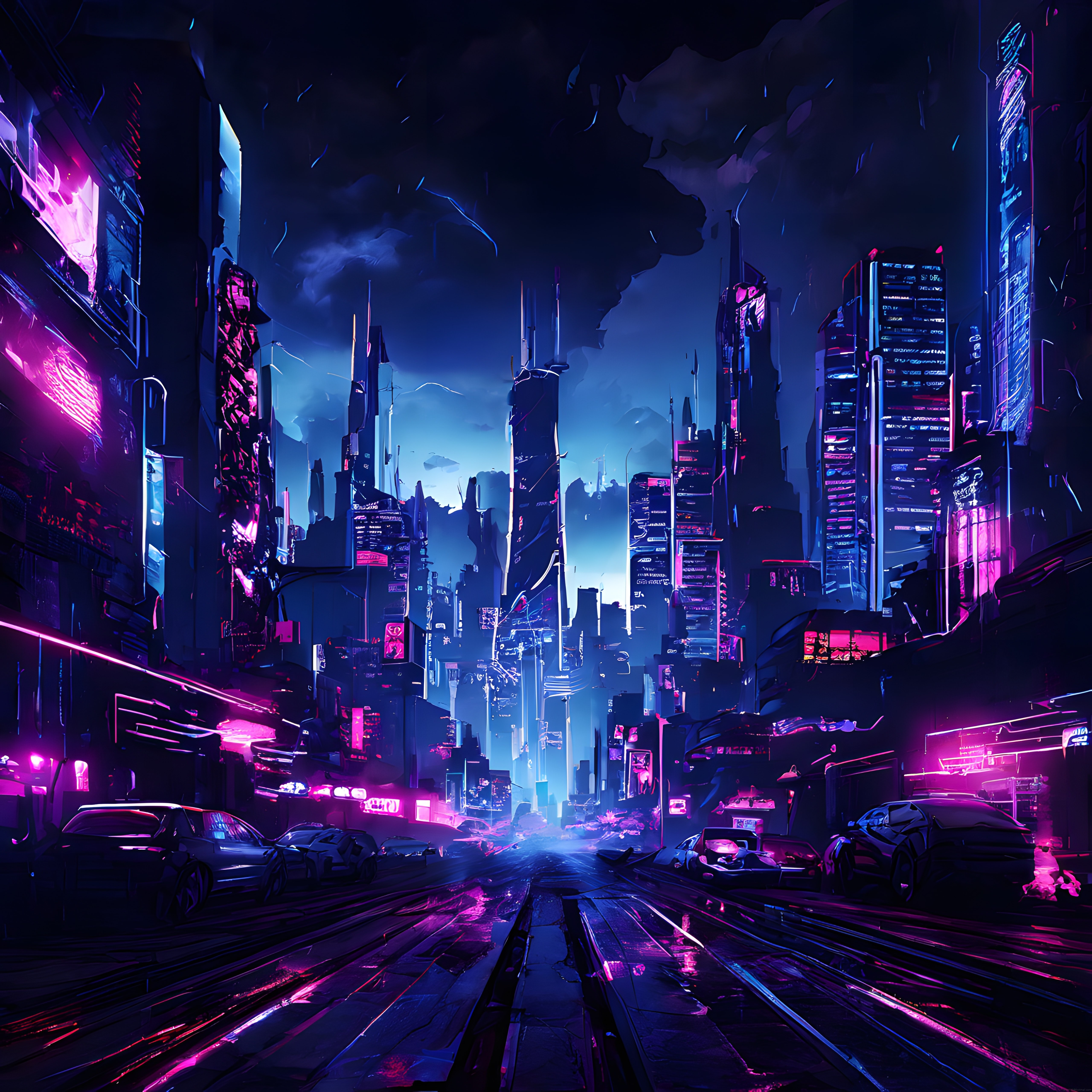 Islak Caddelerde Yansıyan Neon Işıklar: Cyberpunk Şehir Manzarası