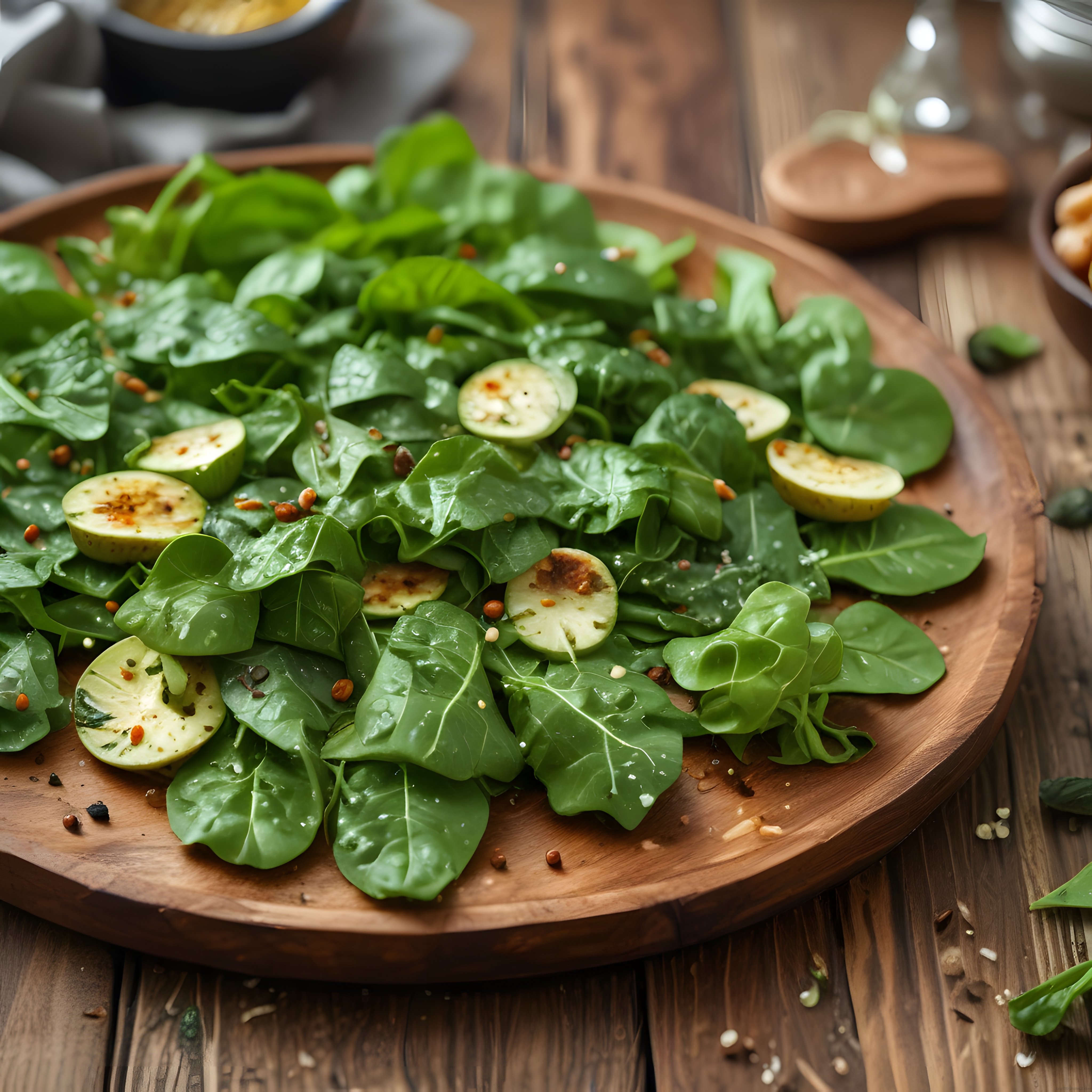 Ispanak Yaprakları ve Salatalık Dilimleriyle Hazırlanan Besleyici Yeşil Salata