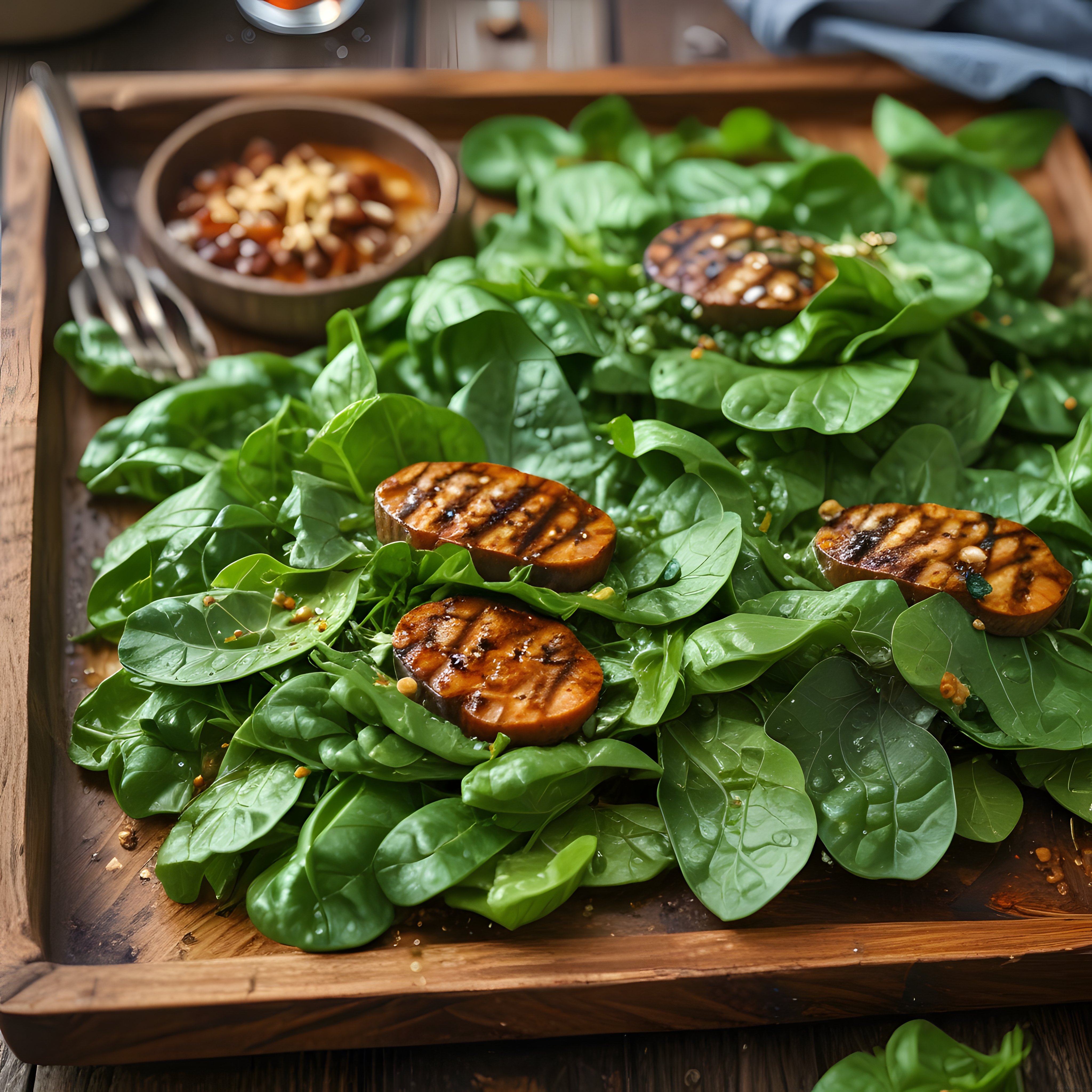 Ispanak Yatağında Izgara Tatlı Patates Salatası ile Sağlıklı Vegan Tarif