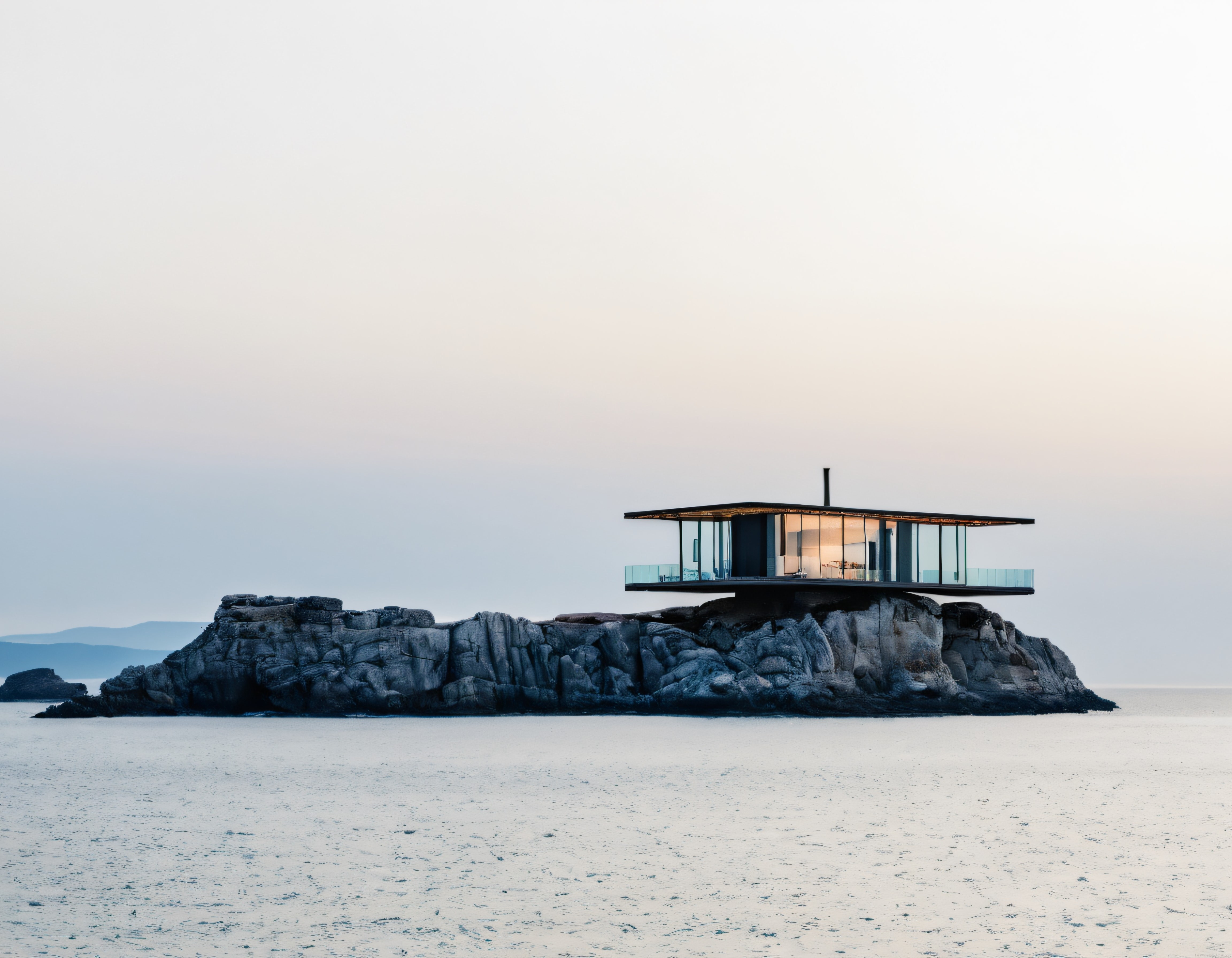 Issız Kayalığın Üzerinde Yükselen Modern Cam Ev ve Çarpıcı Minimalist Mimari