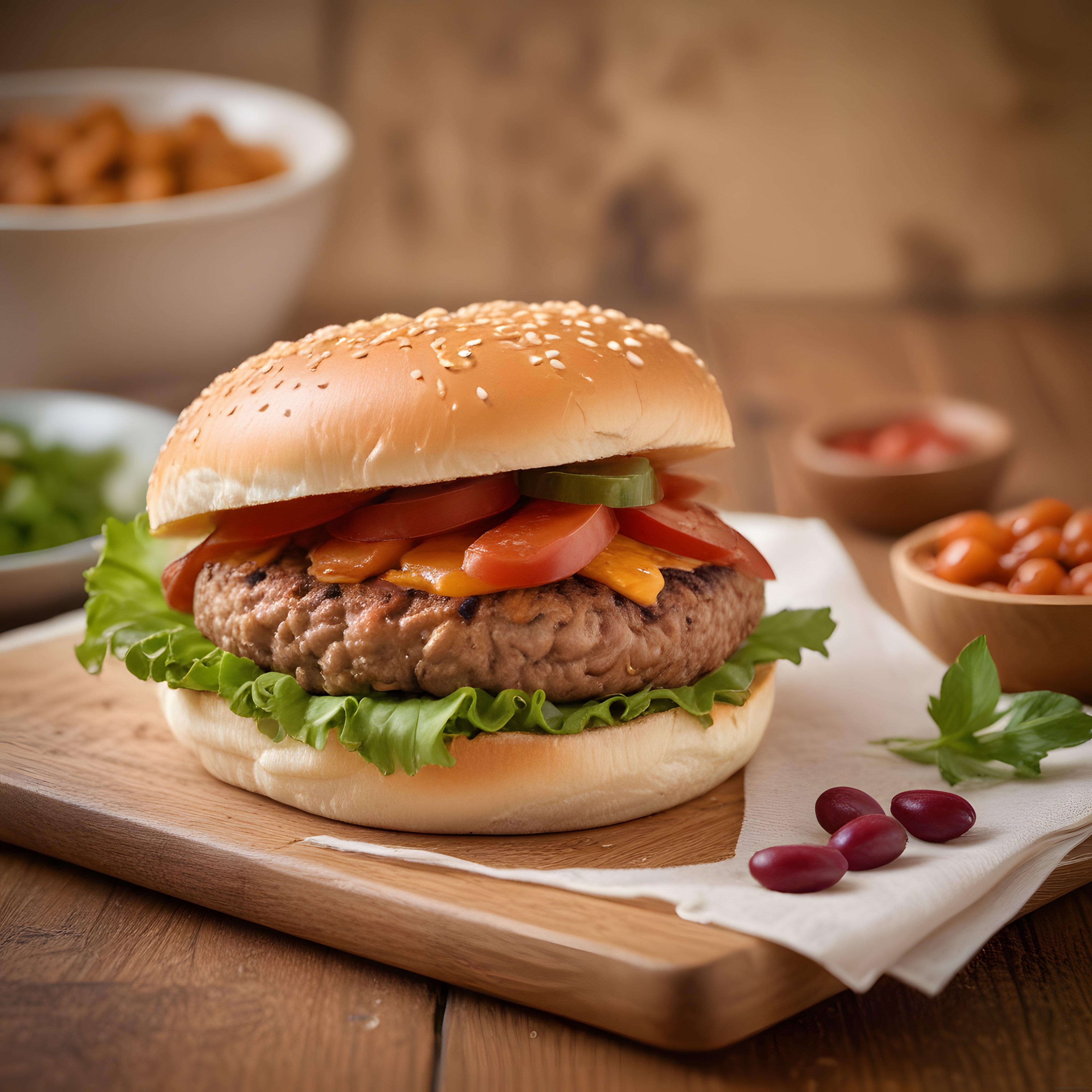 Iştah Açıcı Nefis Hamburger: Izgara Dana Köfte, Marul ve Cheddar Peyniri