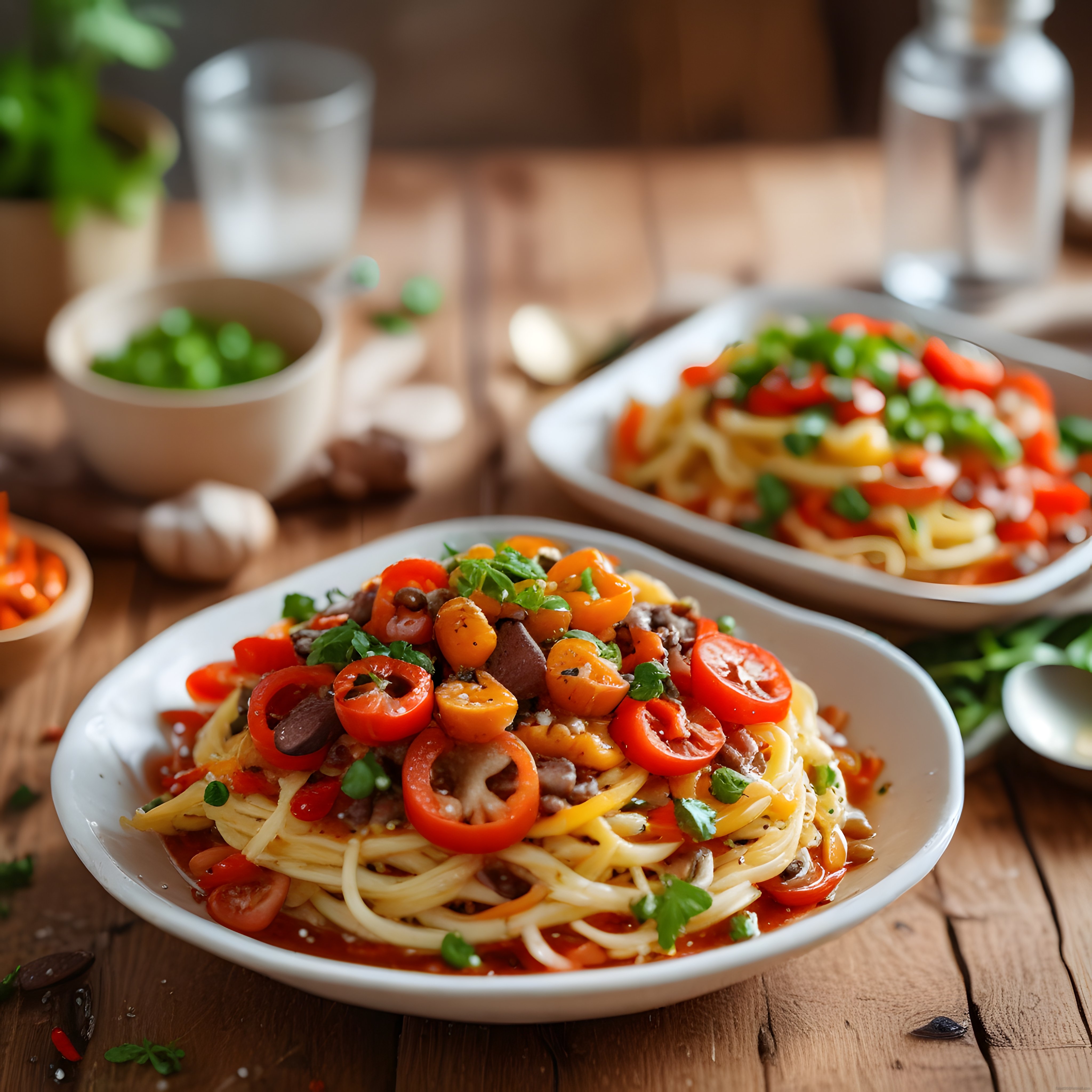 İtalyan Usulü Domates Soslu Spaghetti: Zengin Malzemelerle Rustik Sunum