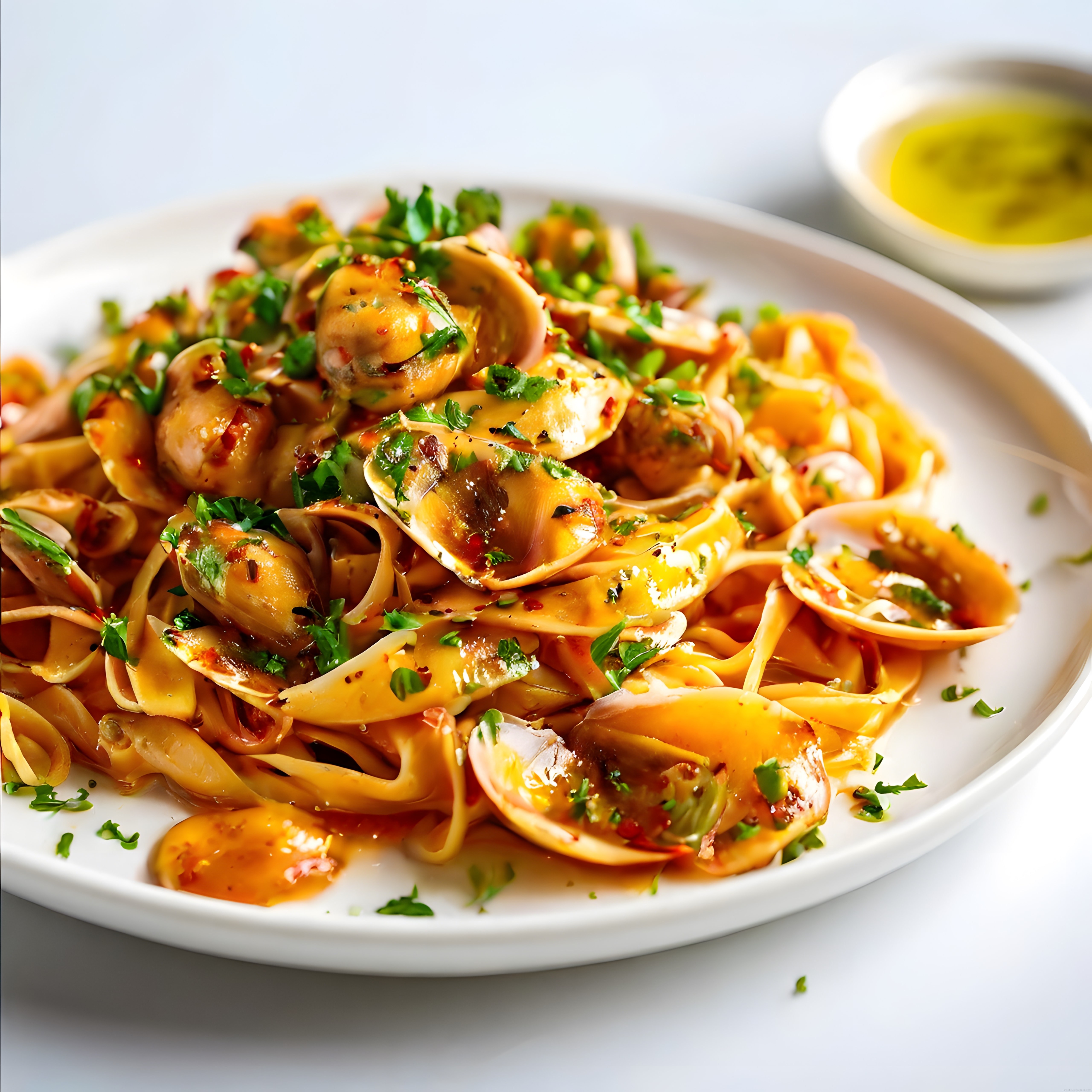 İtalyan Usulü Taze Midyeli ve Baharatlı Fettuccine Makarna Tabağı