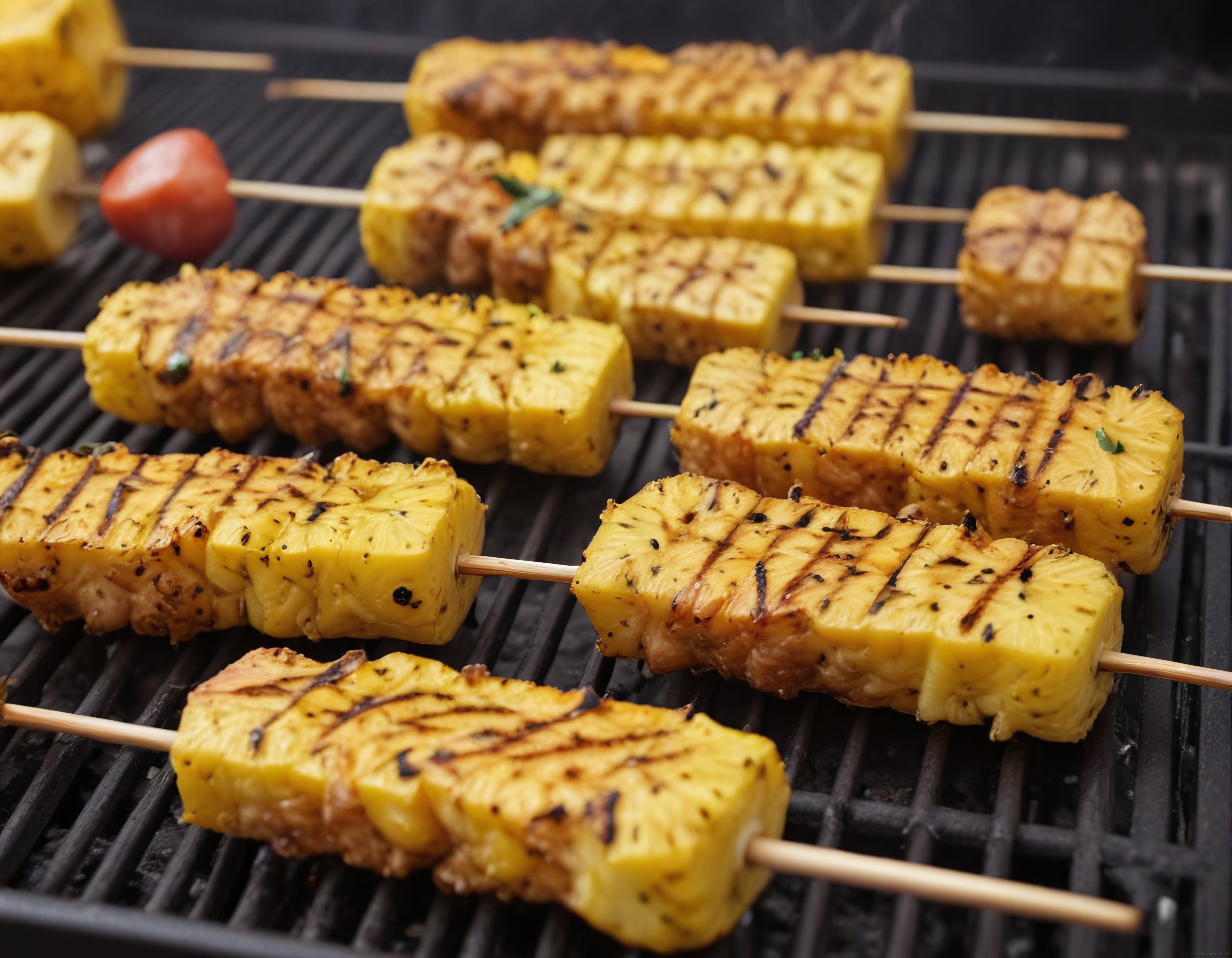 ızgara ananas şişleri lezzetli mangal sunumu ve barbekü keyfi