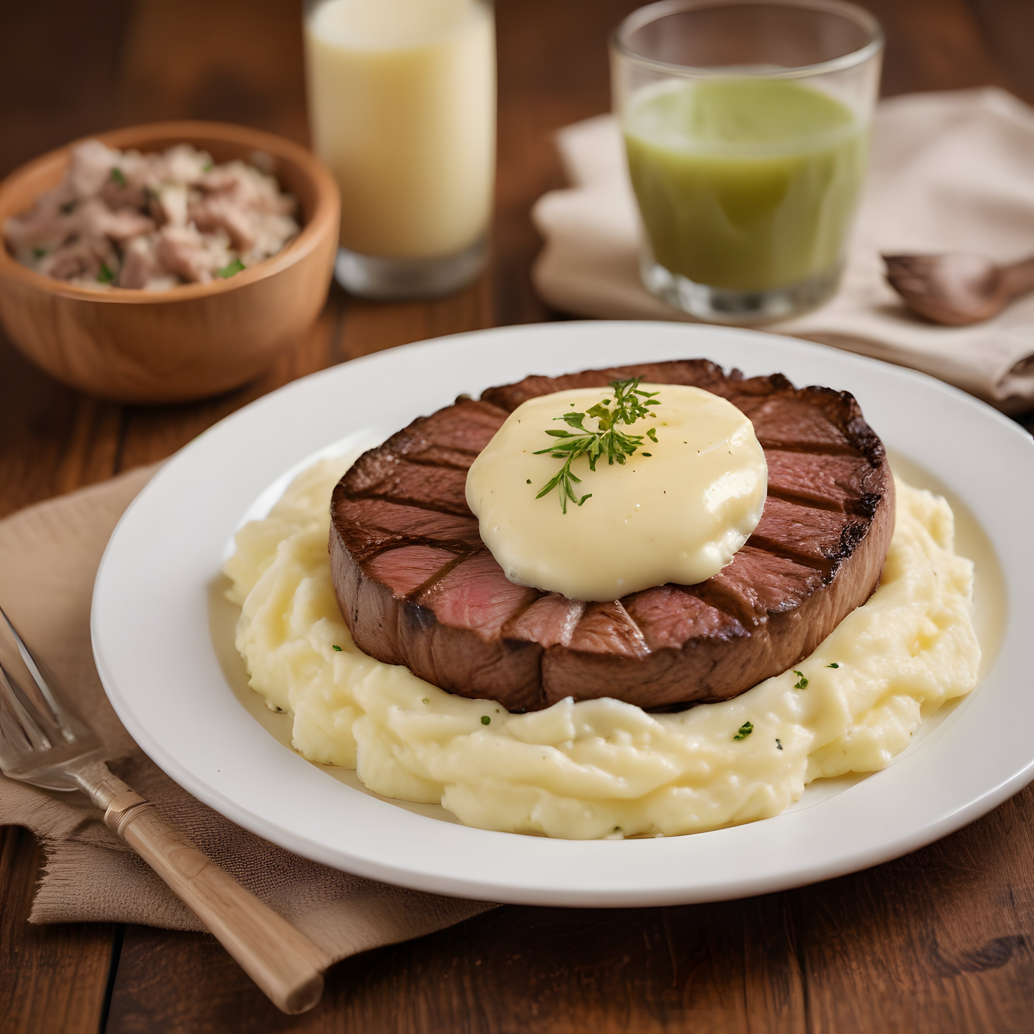 Izgara Biftek, Patates Püresi ve Bearnaise Sosuyla Şık Yemek Sunumu