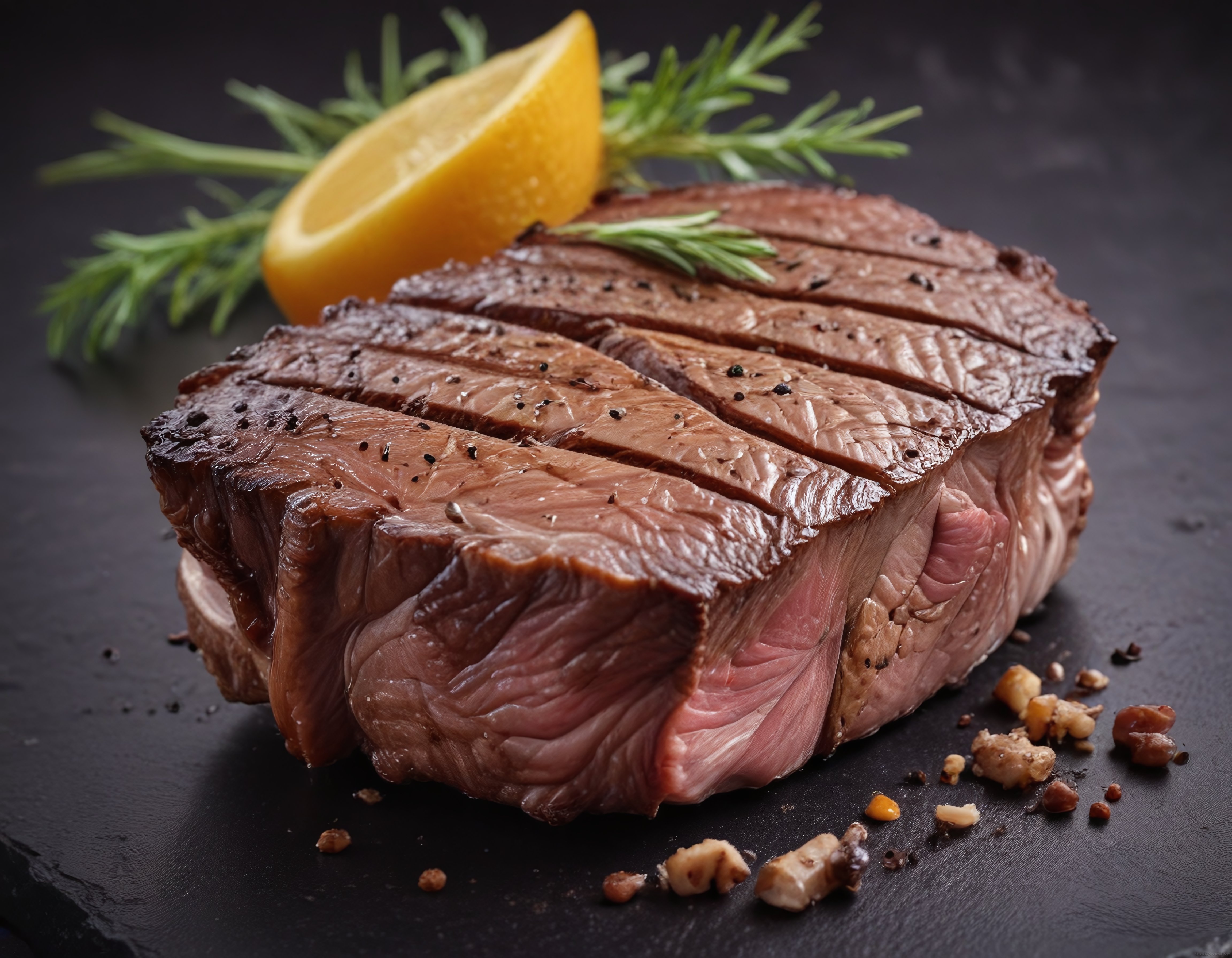 Izgara Dana Steak Sunumu: Biberiye ve Limon Eşliğinde Sulu Biftek Tabağı
