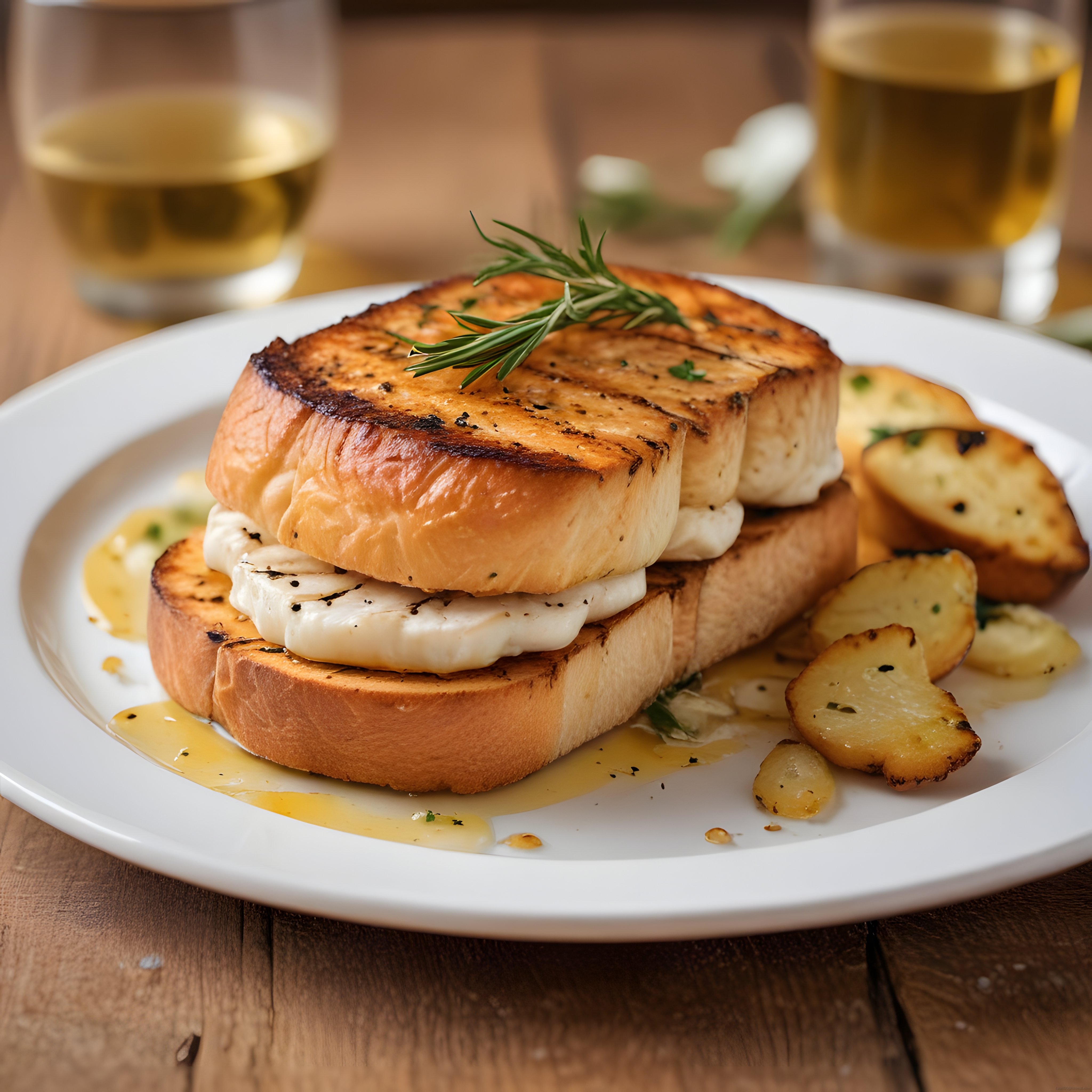Izgara Ekmeğinde Mozzarella Peynirli Sandviç ve Baharatlı Patates Dilimleri