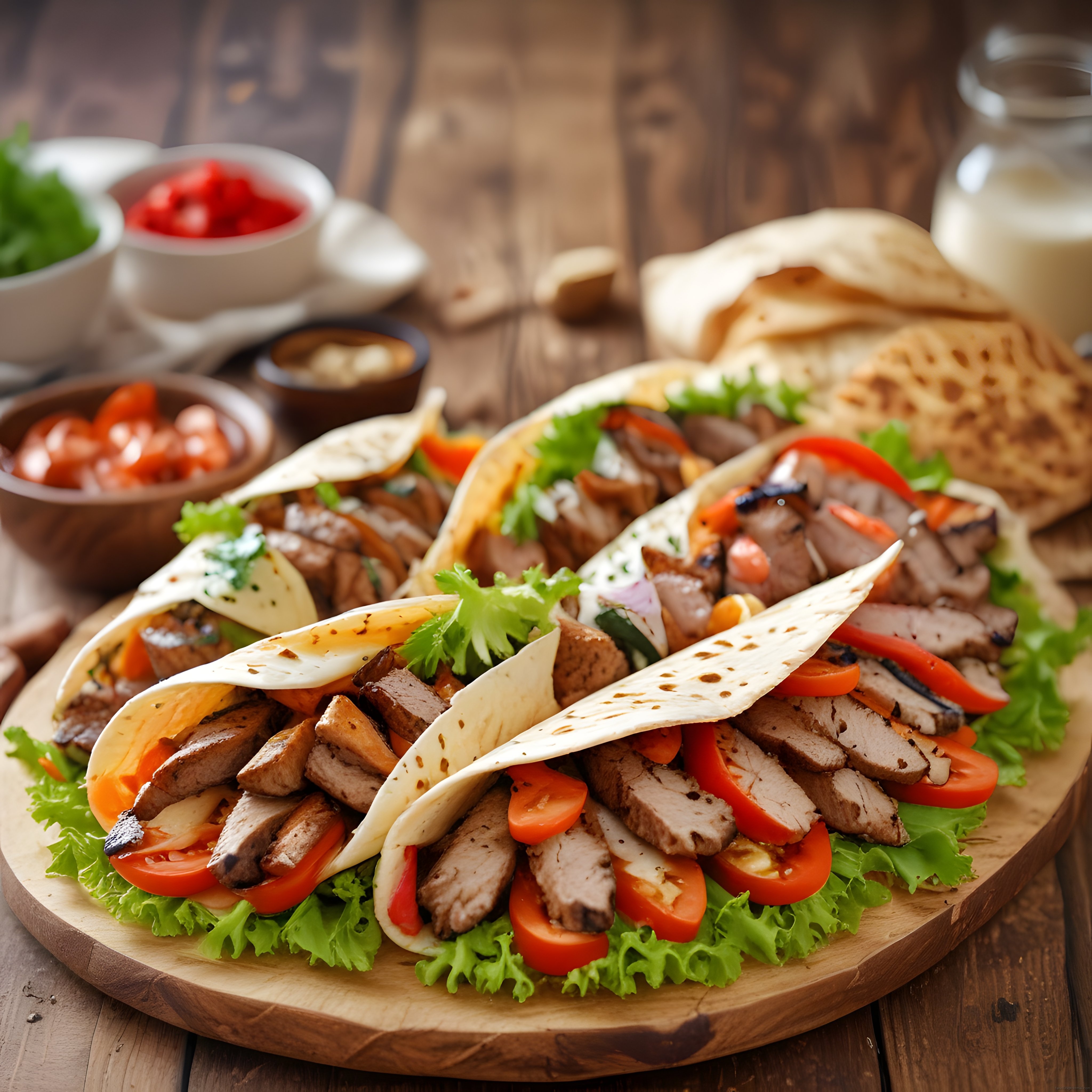 Izgara Et ve Taze Sebzelerle Hazırlanmış Meksika Tacos Sunumu