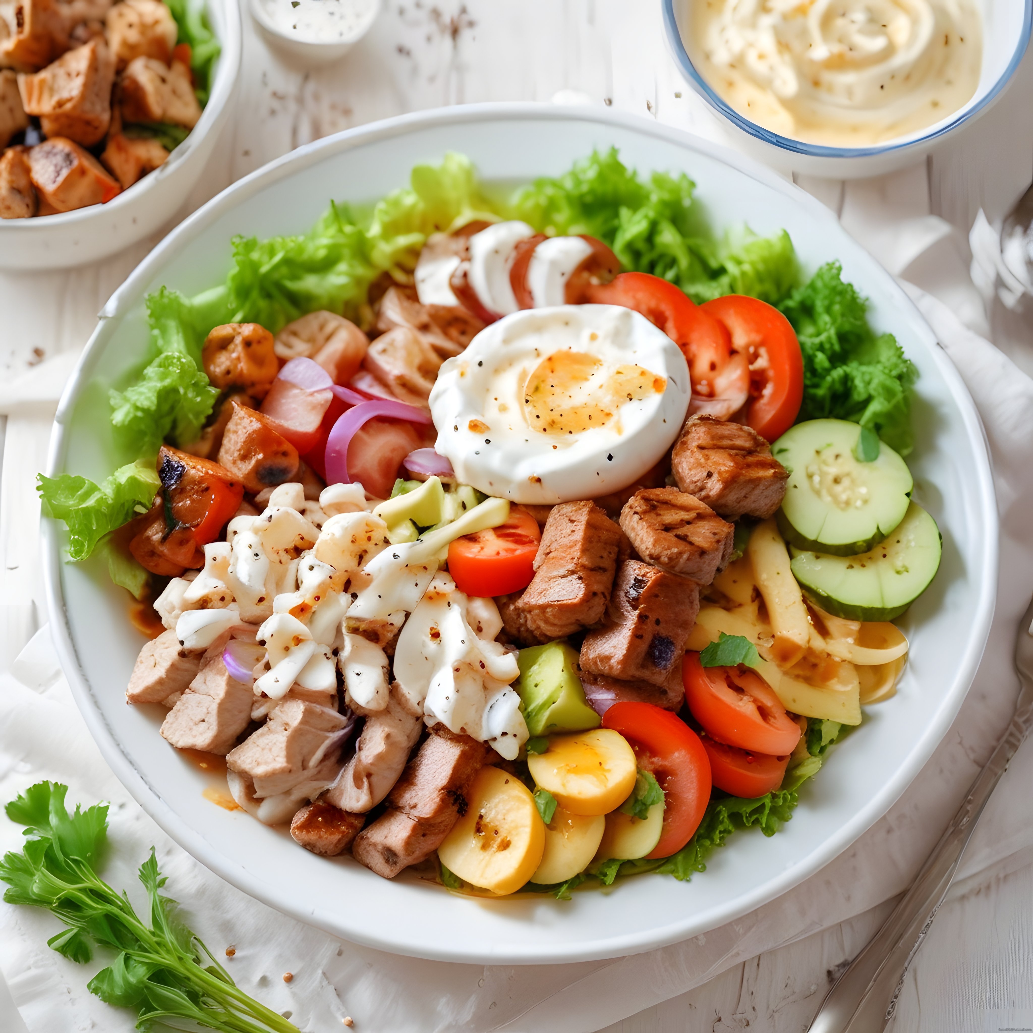 Izgara Etli, Avokadolu ve Haşlanmış Yumurtalı Dengeli Salata Kasesi
