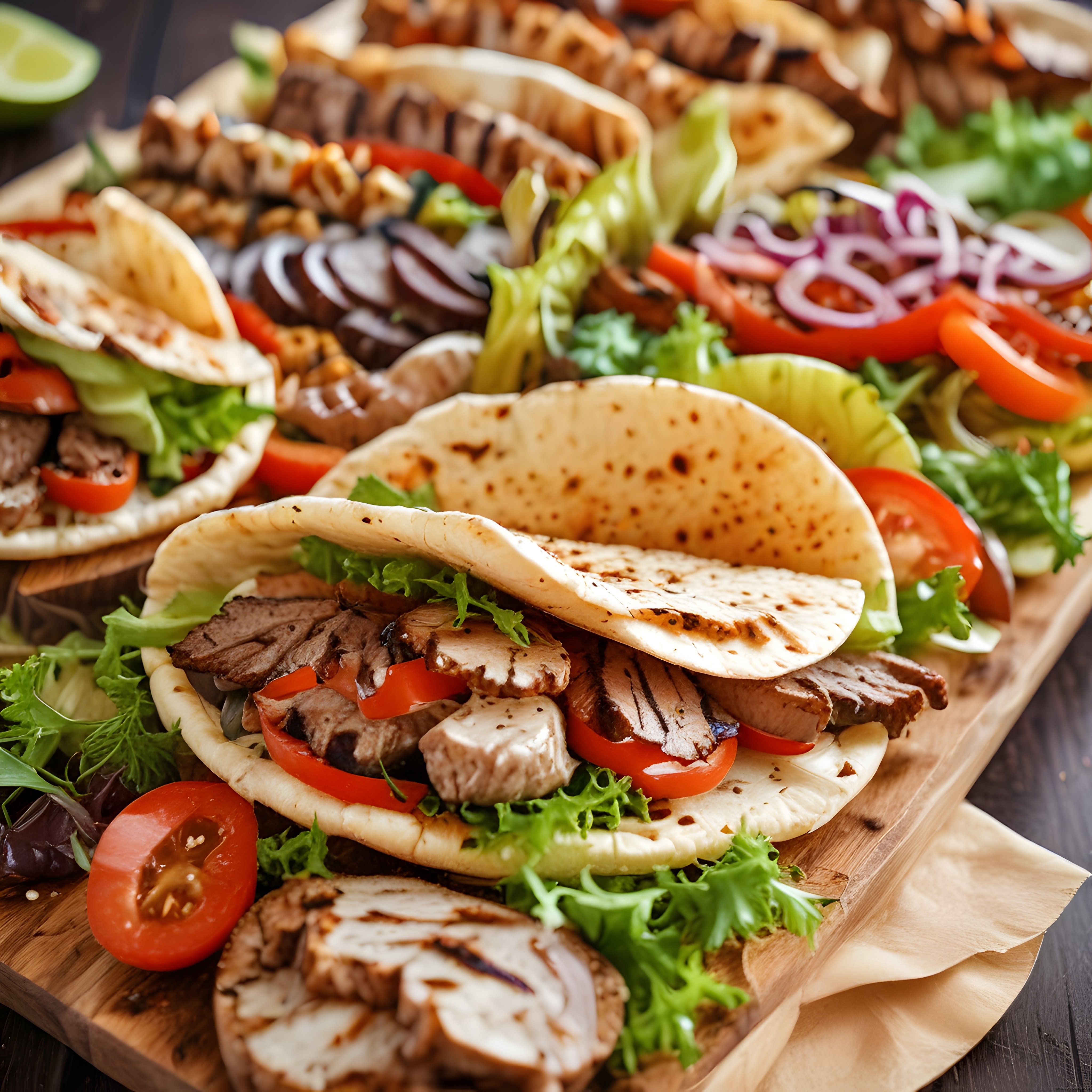 Izgara Etli Tacos ve Şavurma: Ahşap Sunum Tahtasında Lezzet Şöleni