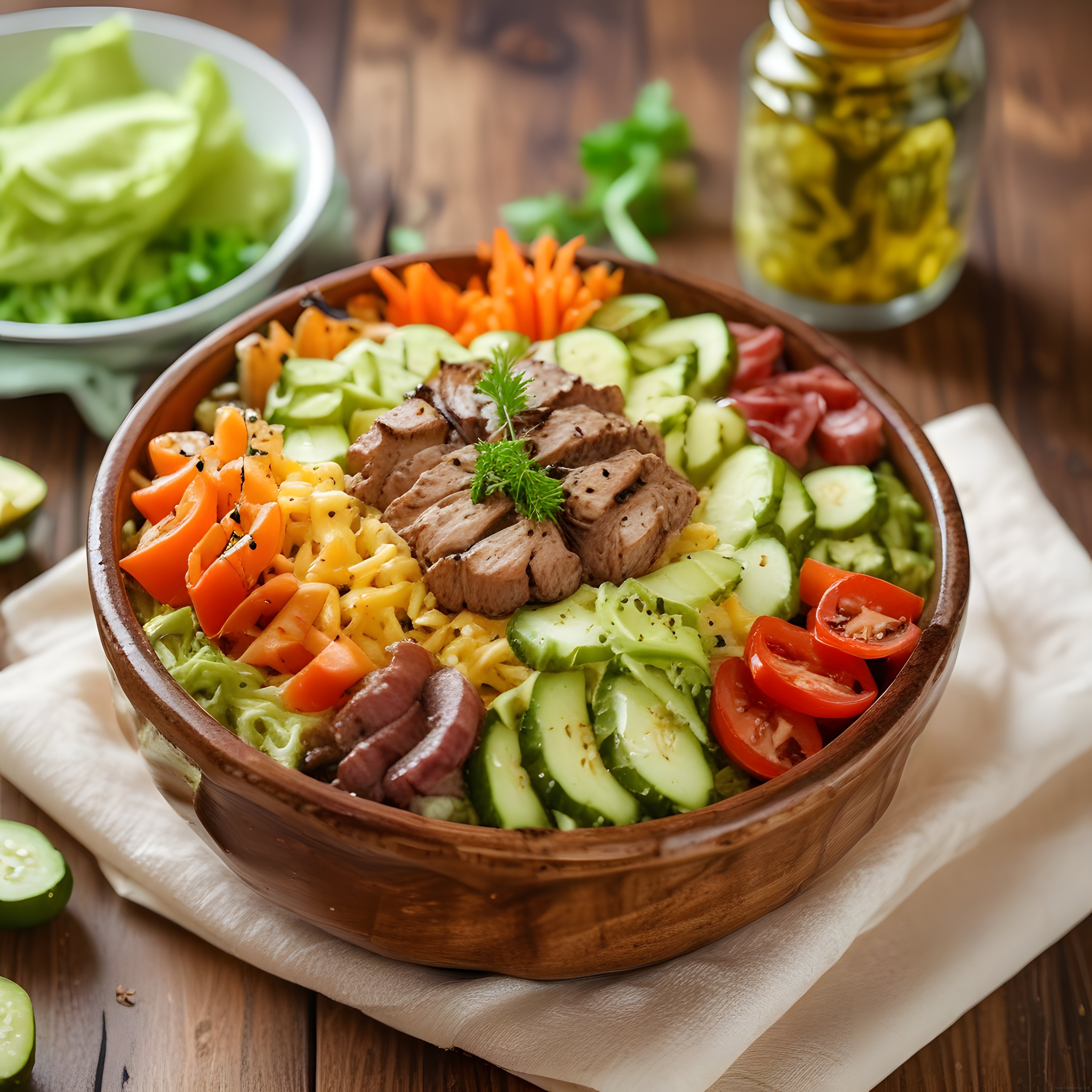 Izgara Etli ve Avokadolu Renkli Sağlıklı Salata Kasesi Tarifi