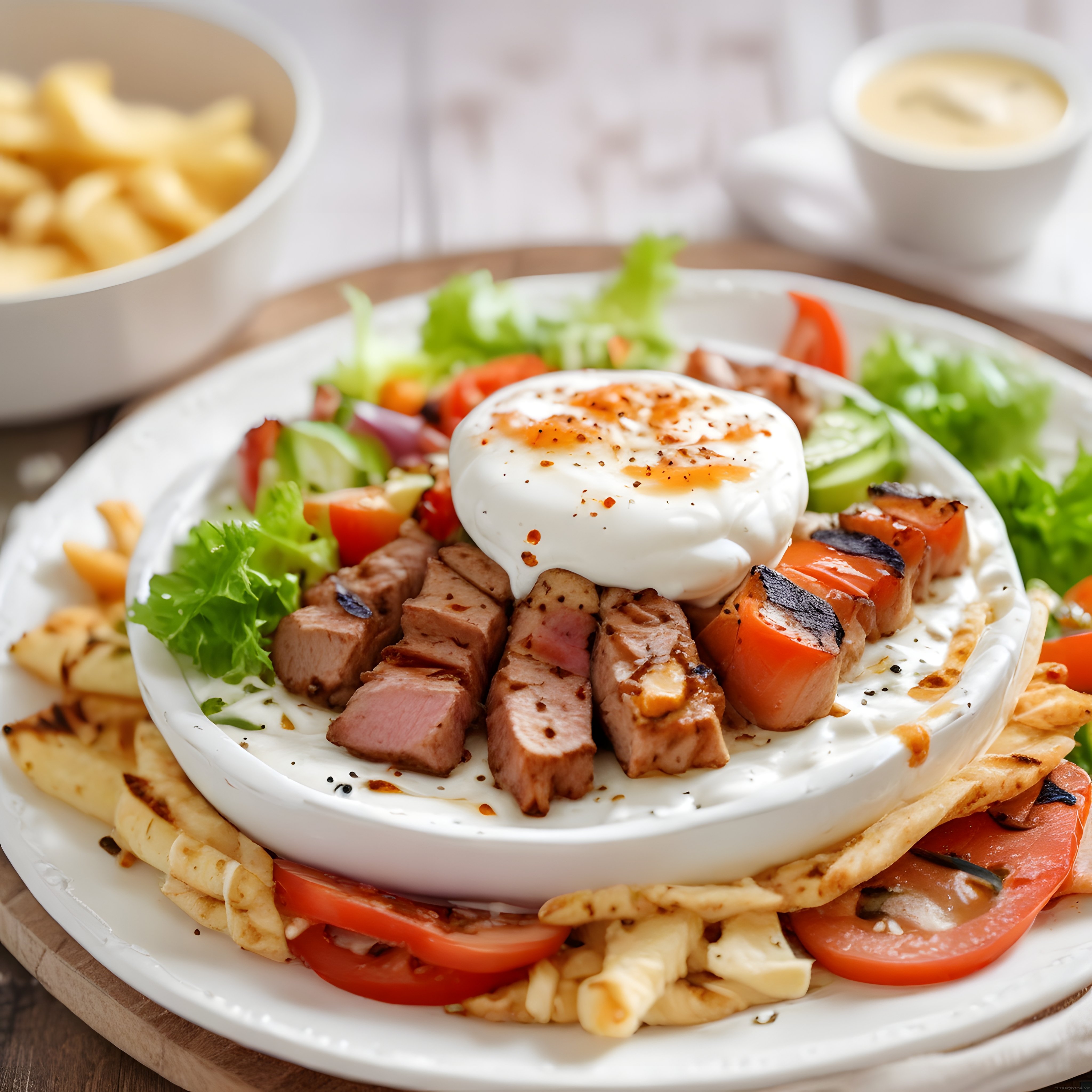 Izgara Etli ve Yumurtalı Nefis Kebap Tabağı: Özel Sos ve Taze Sebzeler