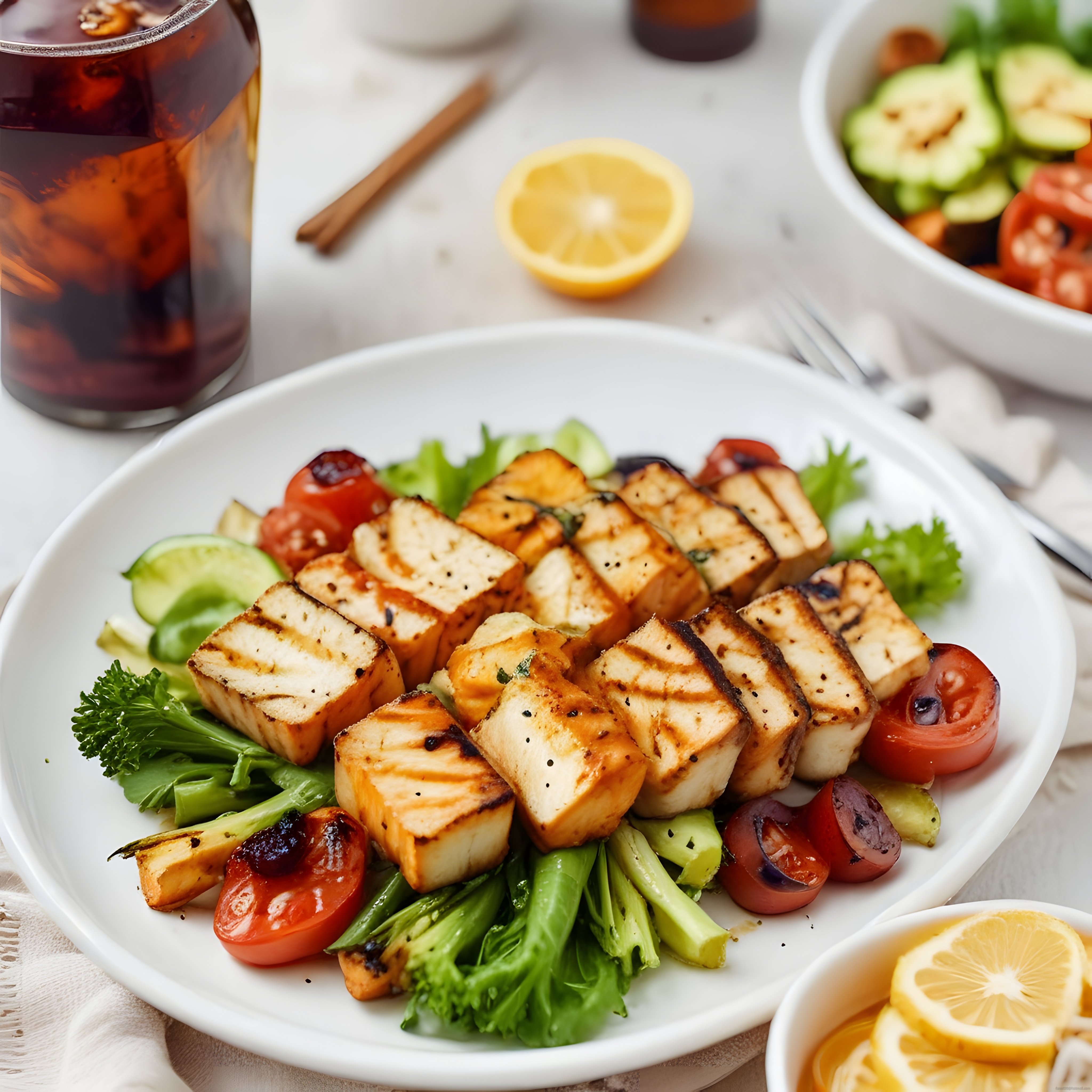 Izgara Hellim Peyniri ve Izgara Sebze Salatası ile Sağlıklı Öğün Sunumu Izgara Hellim Peyniri ve Izgara Sebze Salatası ile Sağlıklı Öğün Sunumu