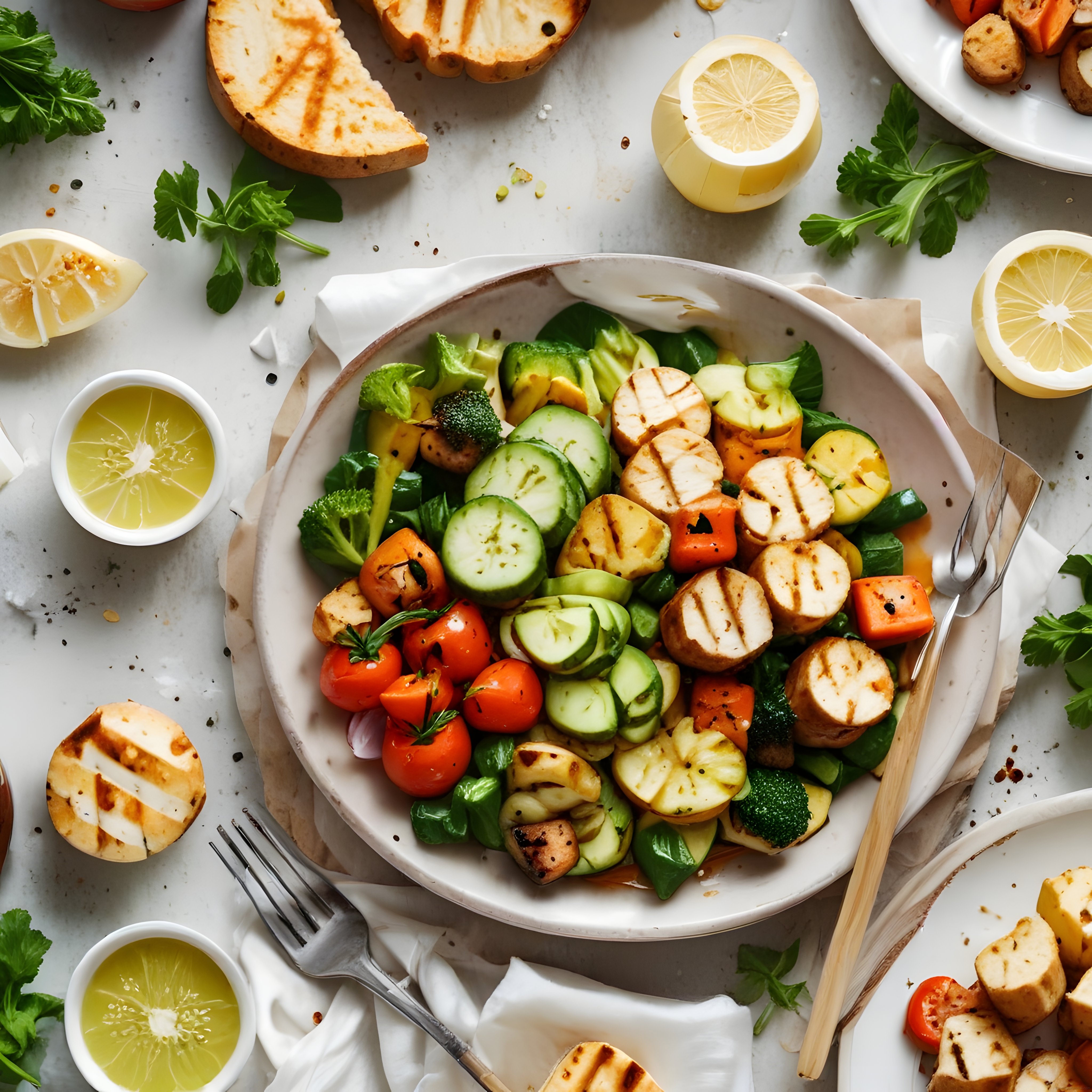 Izgara Hellim Peynirli Renkli Sebze Salatası ile Sağlıklı ve Lezzetli Öğün