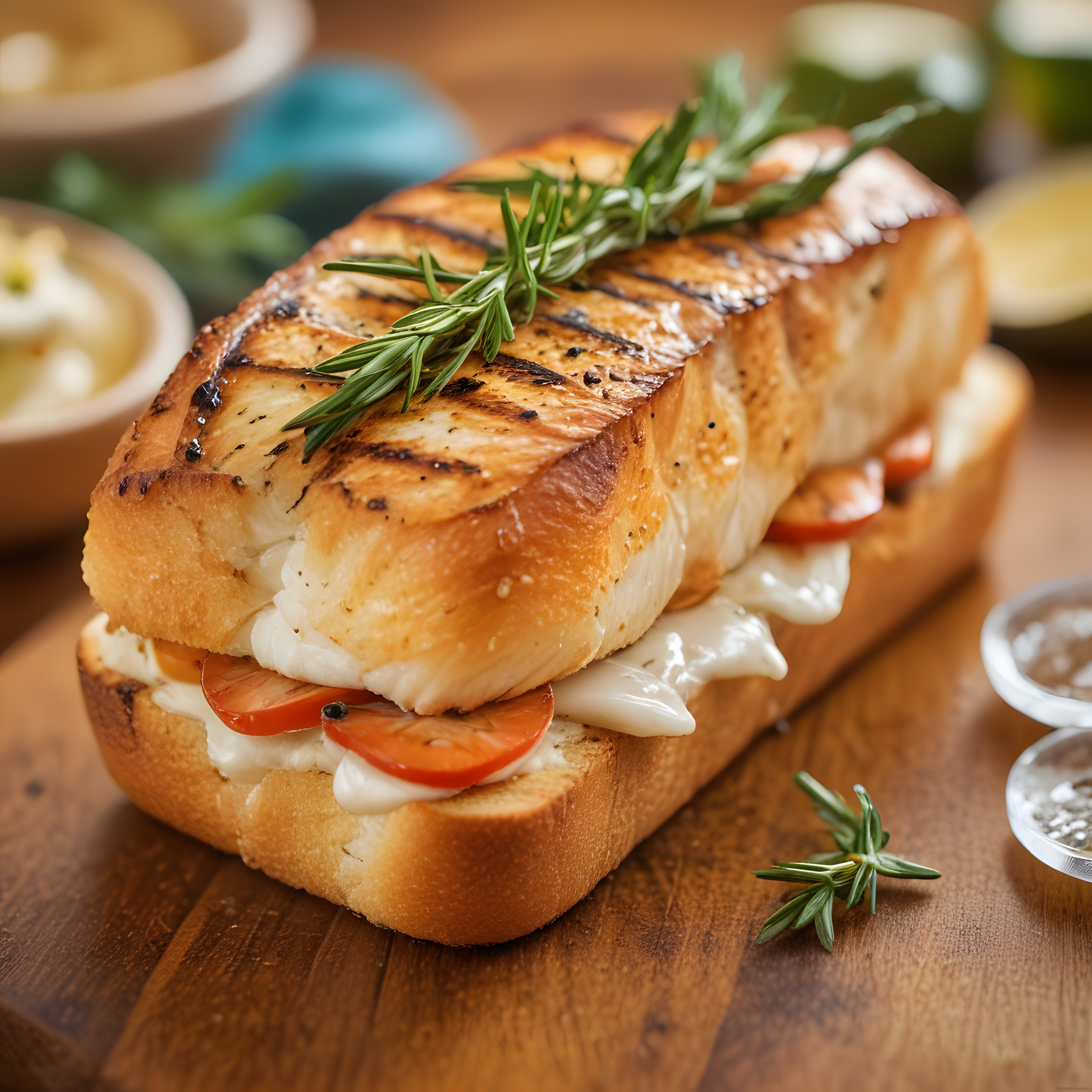 Izgara Izleriyle Altın Renginde Tost Sandviç ve Taptaze Biberiye Süslemesi