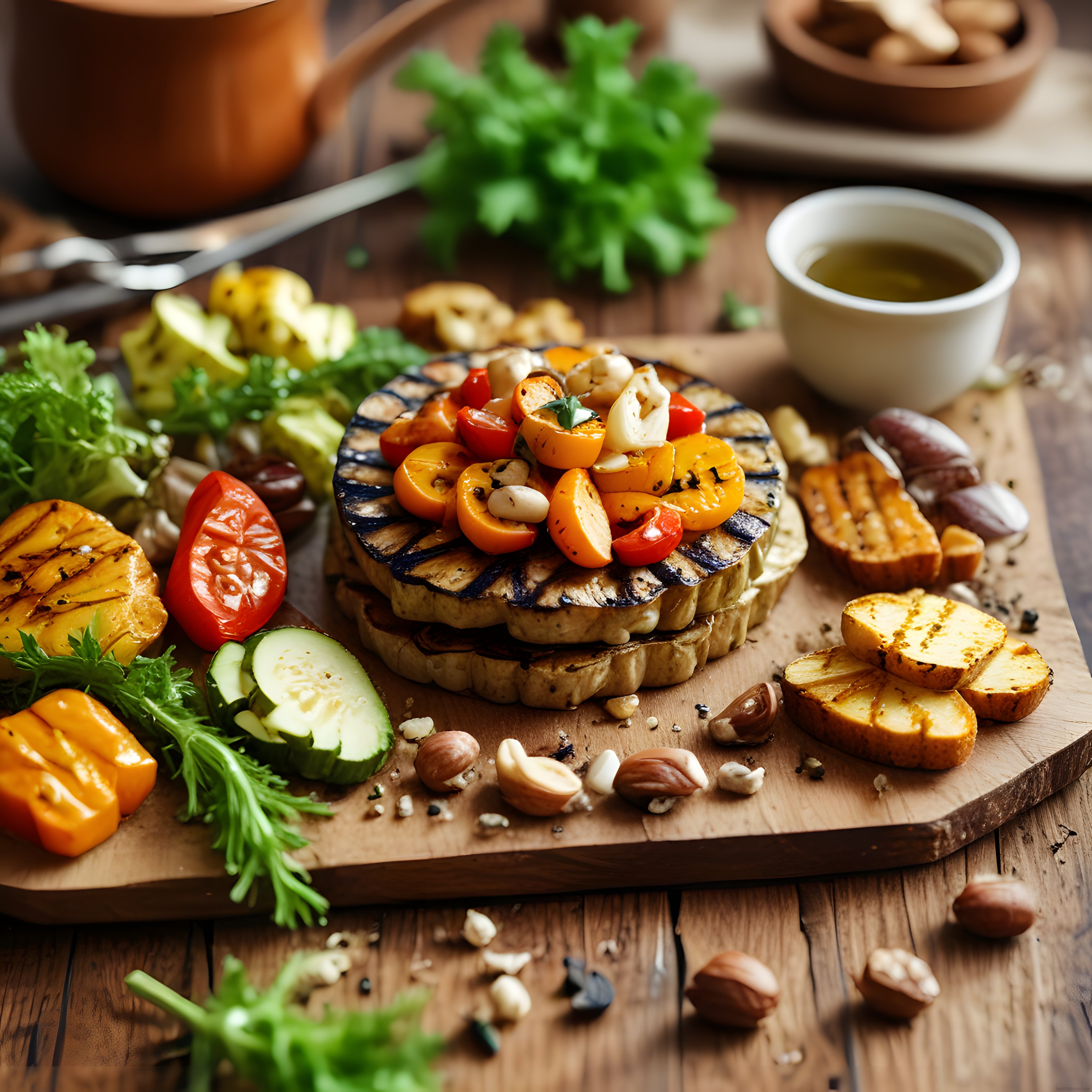 Izgara Patlıcan ve Renkli Sebzelerle Hazırlanan Şık Vegan Sunum Tahtası