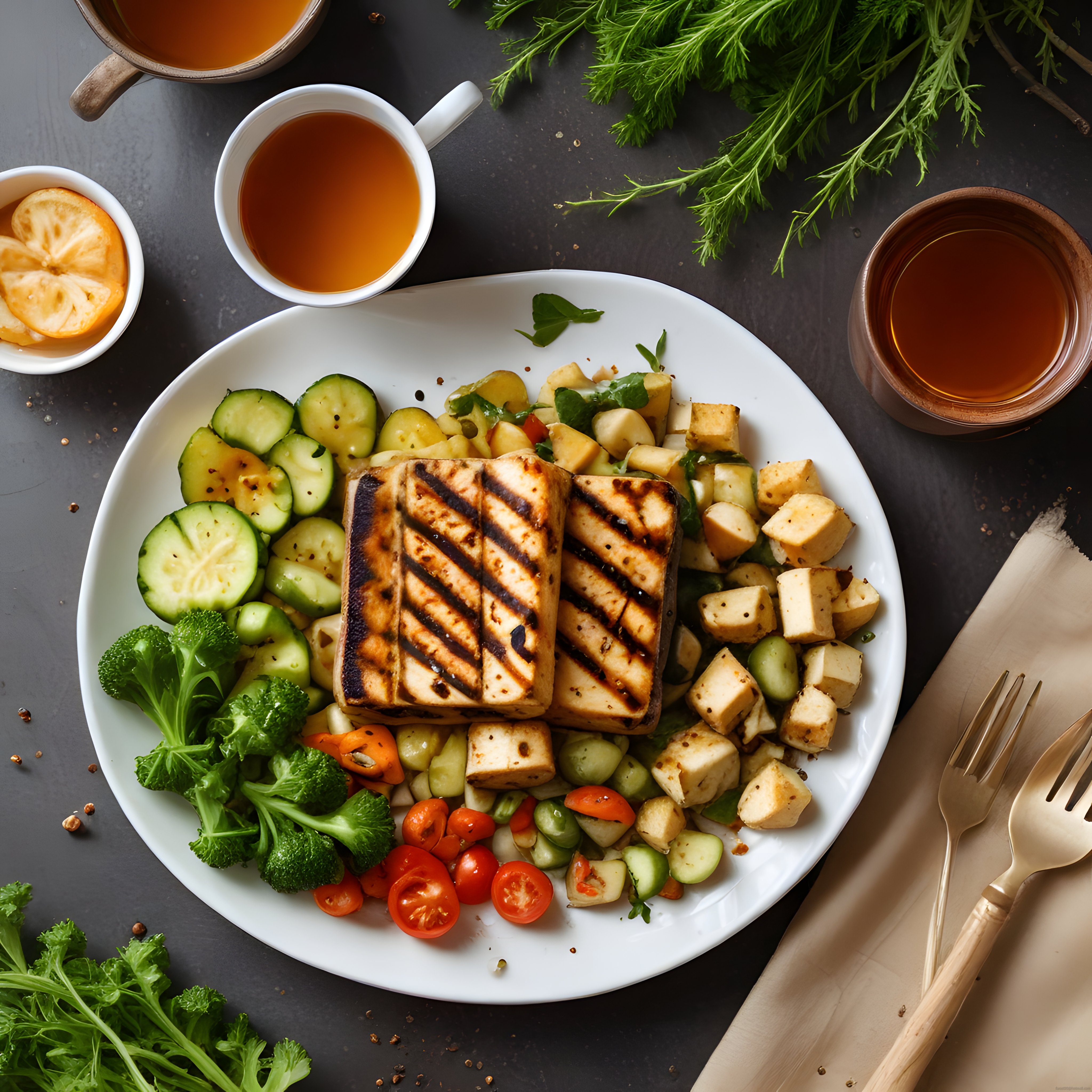 Izgara Peynirli Taze Sebzeli Sağlıklı ve Besleyici Salata Sunumu