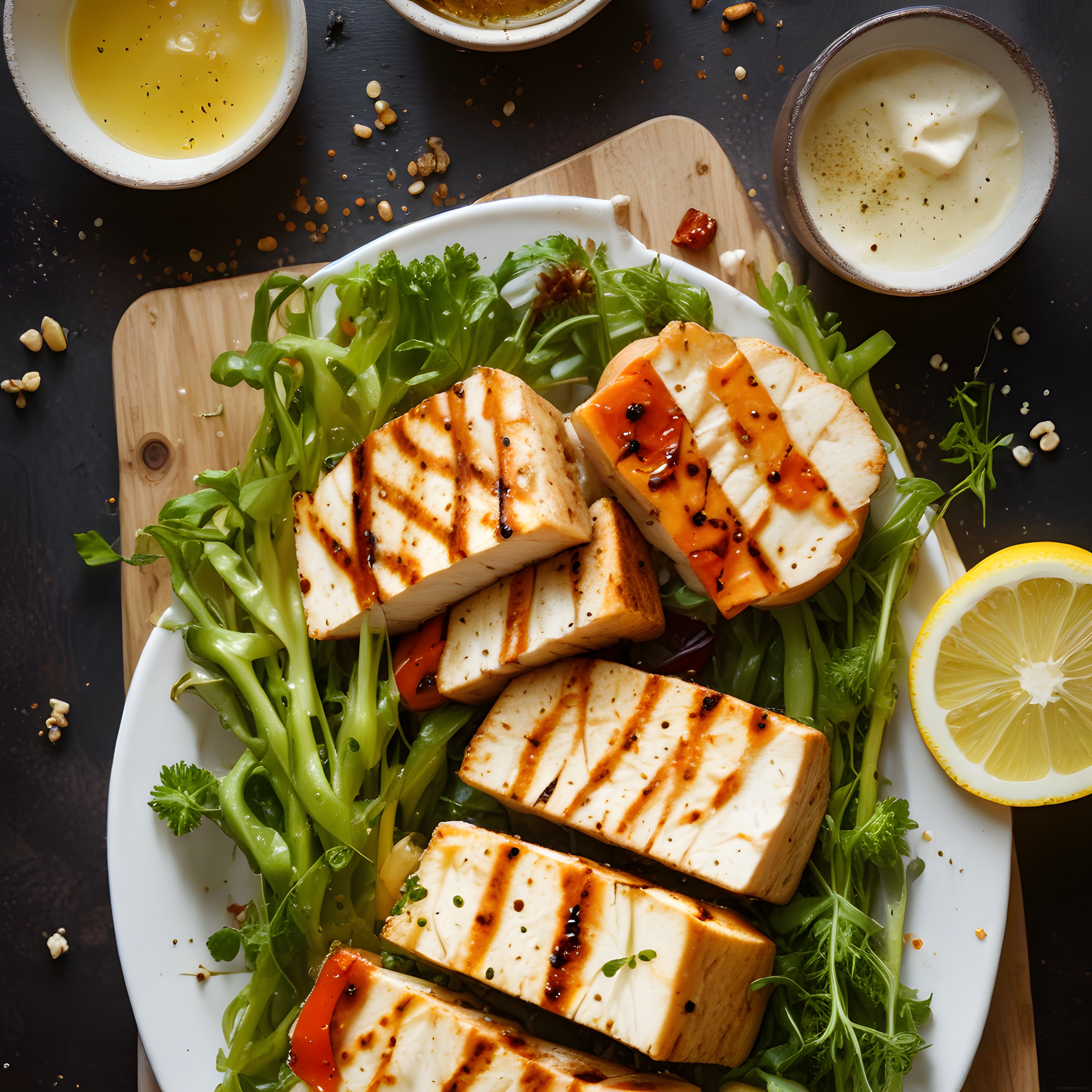 Izgara Peynirli Taze Yeşillik Salata ve Limon Sosu ile Şık Sunum